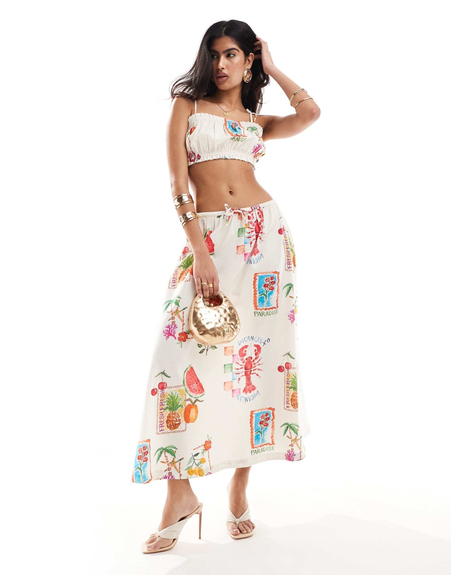 ASOS DESIGN crop top with linen in postcard print co - ord - ASOS Sample Sale EU Store