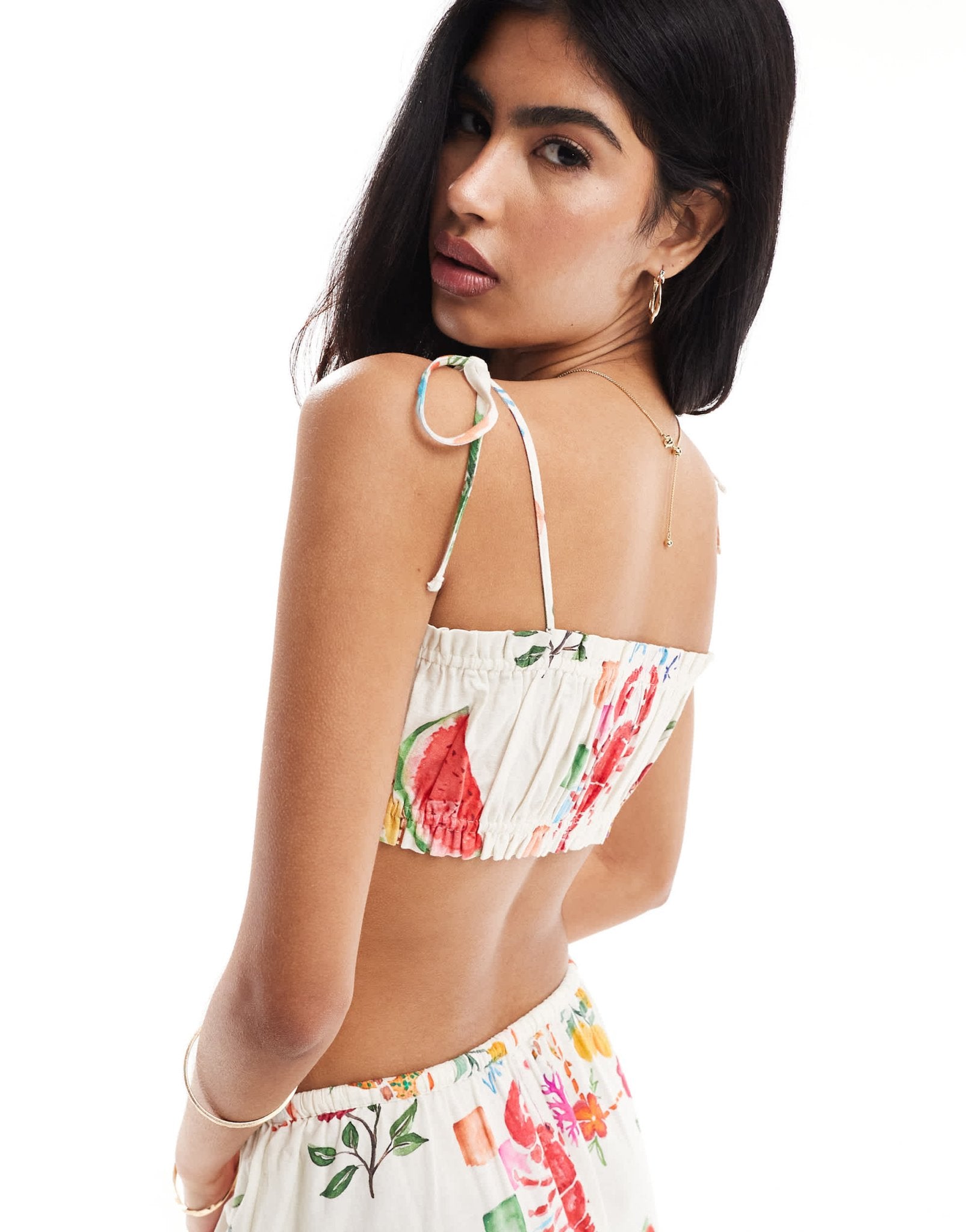 ASOS DESIGN crop top with linen in postcard print co - ord - ASOS Sample Sale EU Store