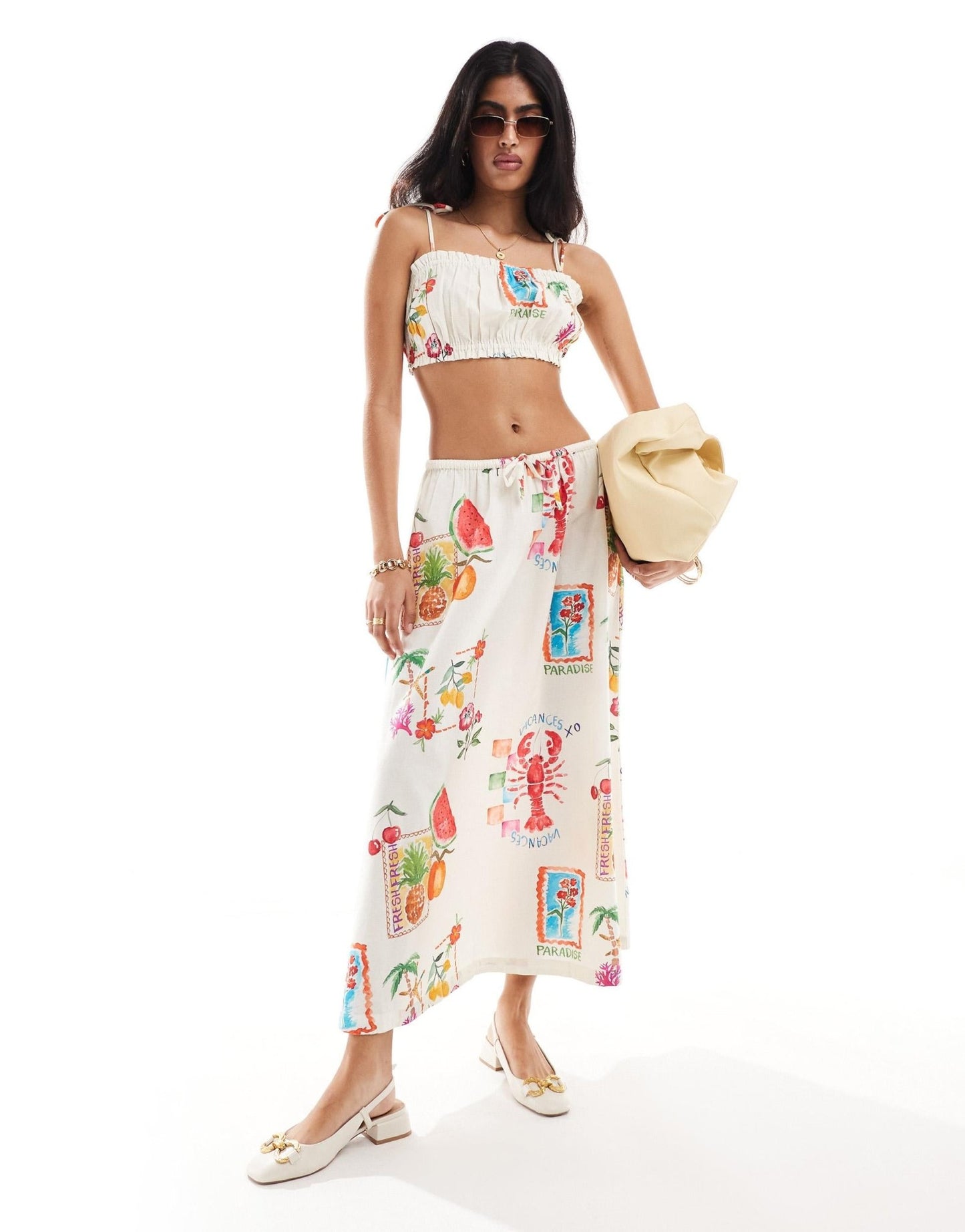 ASOS DESIGN crop top with linen in postcard print co - ord - ASOS Sample Sale EU Store