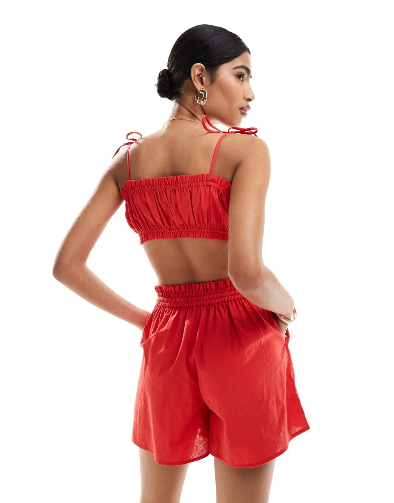ASOS DESIGN crop top with ruffle and tie detail in red co - ord - ASOS Sample Sale EU Store