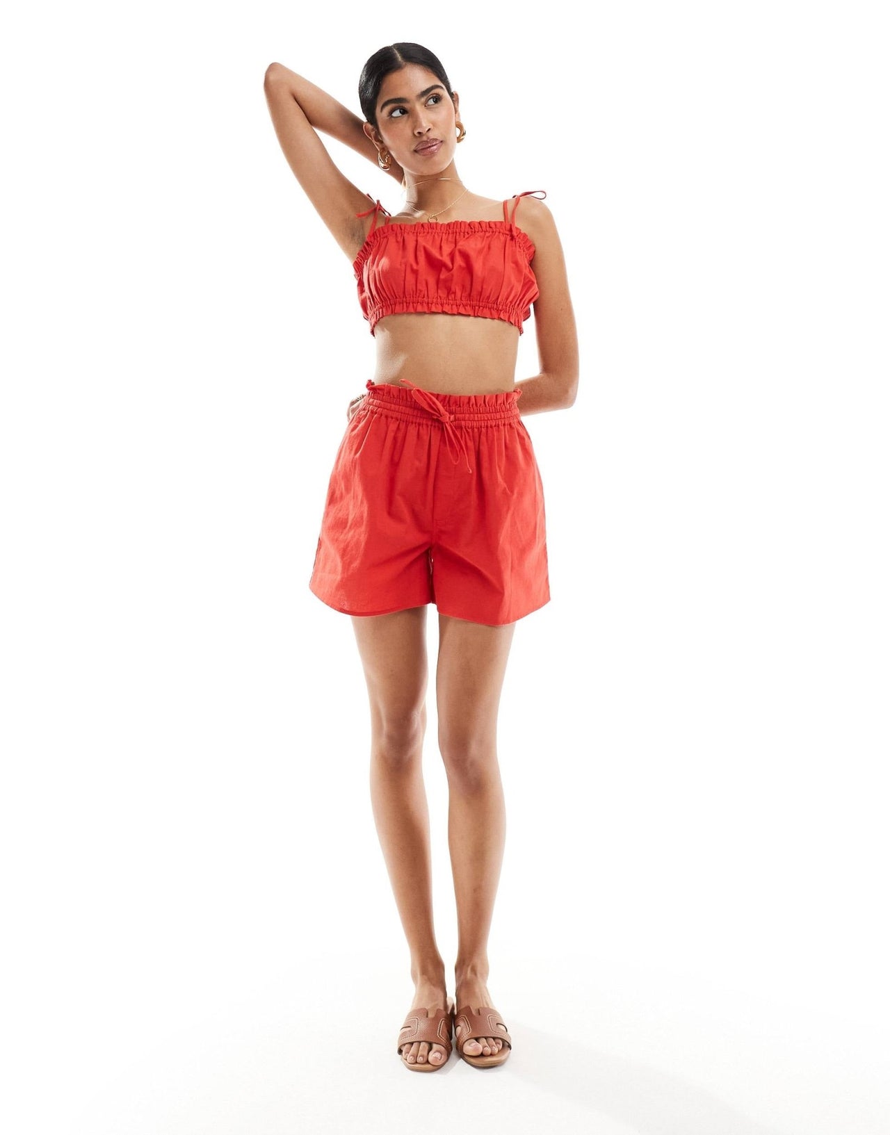 ASOS DESIGN crop top with ruffle and tie detail in red co - ord - ASOS Sample Sale EU Store