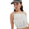 ASOS DESIGN crop top with tie detail in grey stripe co-ord