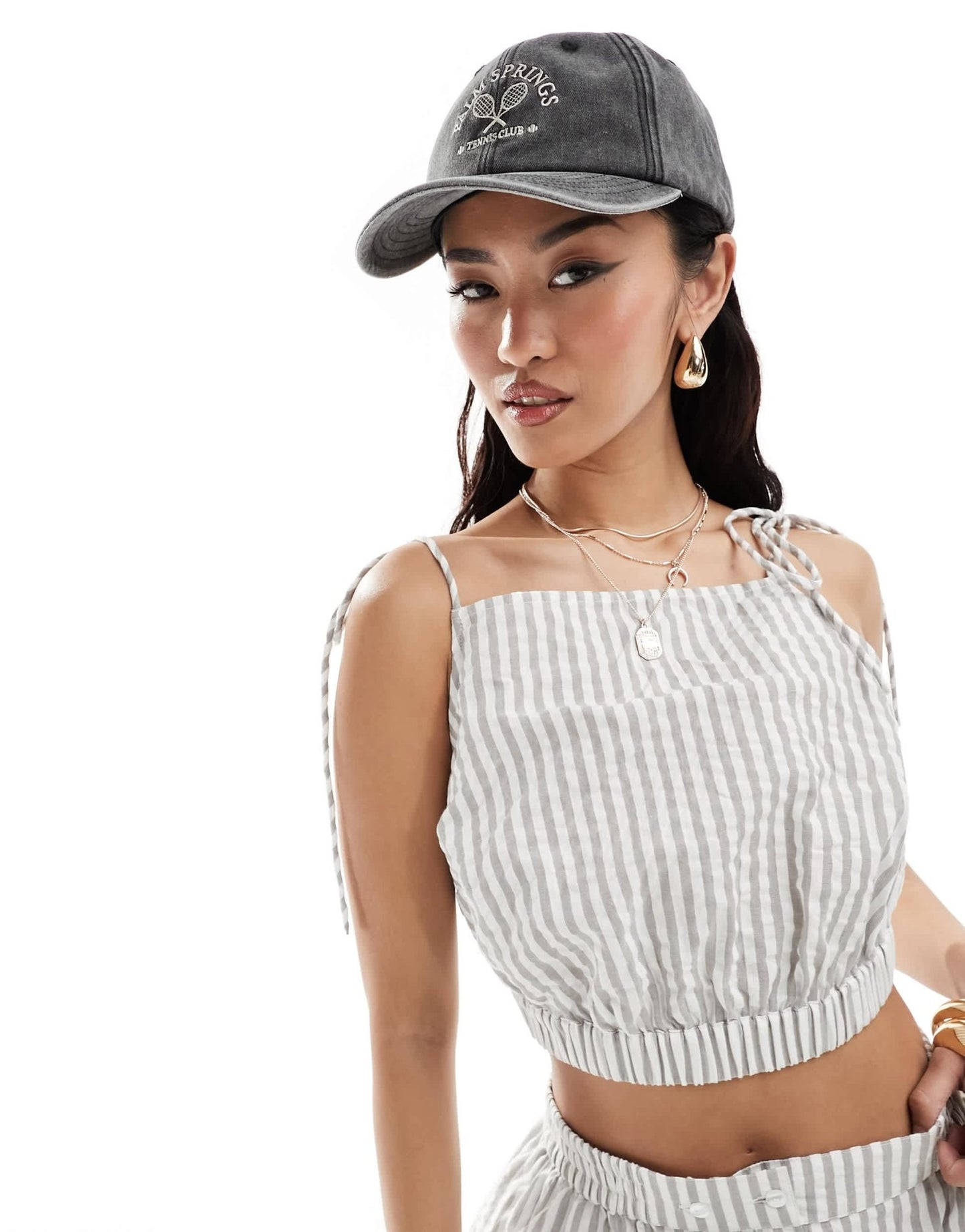 ASOS DESIGN crop top with tie detail in grey stripe co - ord - ASOS Sample Sale EU Store