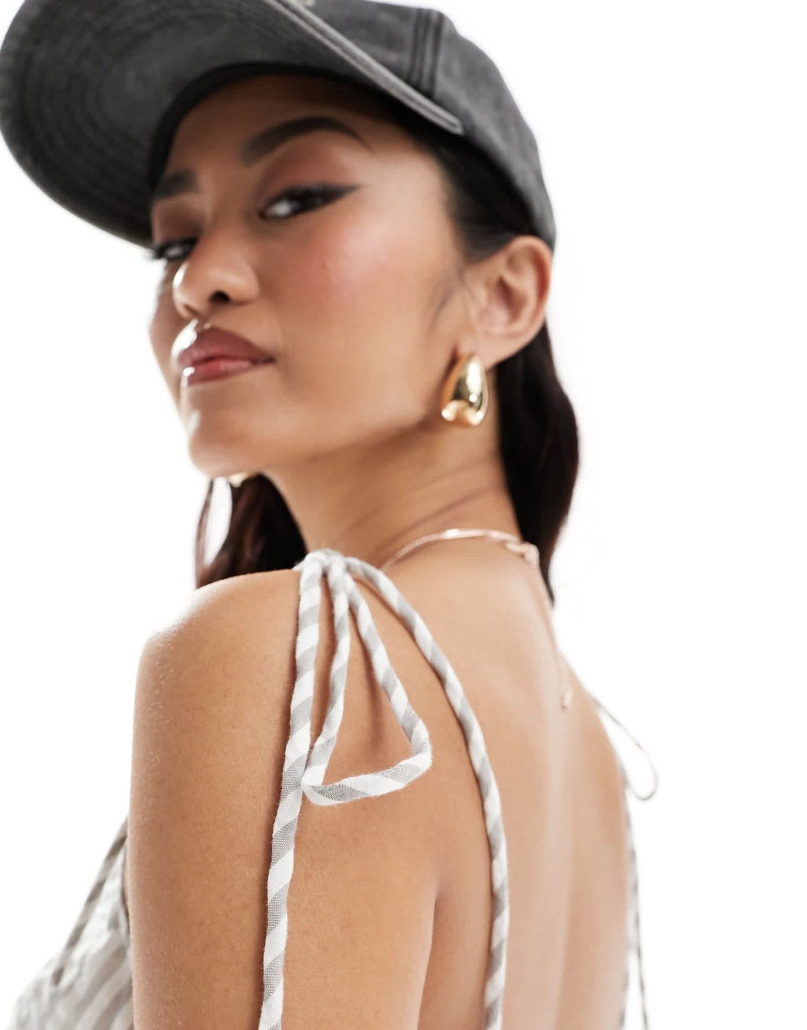 ASOS DESIGN crop top with tie detail in grey stripe co - ord - ASOS Sample Sale EU Store