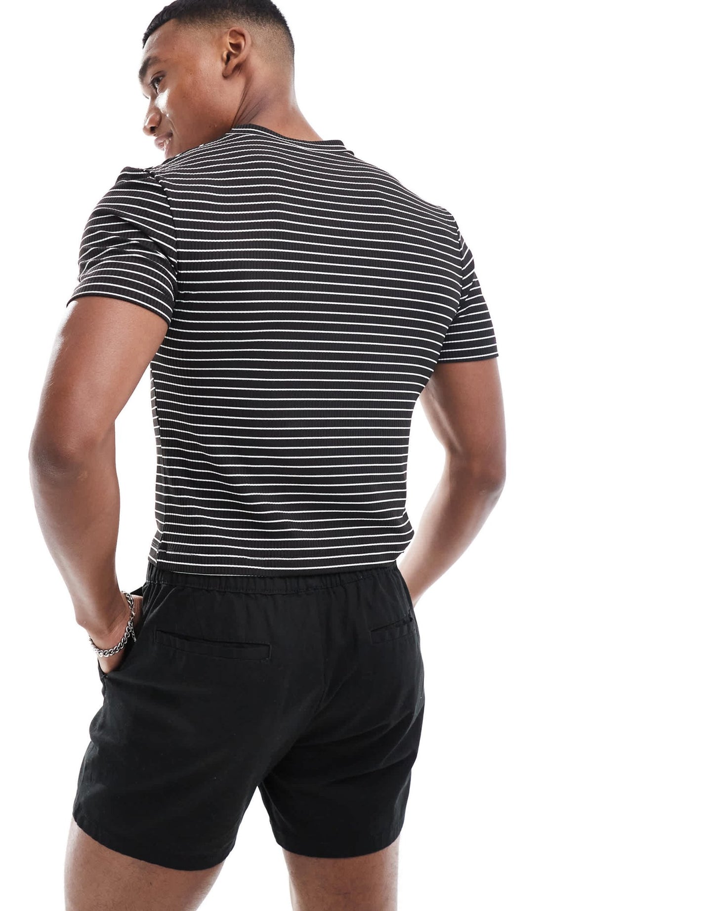 ASOS DESIGN cropped muscle t-shirt in ribbed stripe - ASOS Sample Sale EU Store