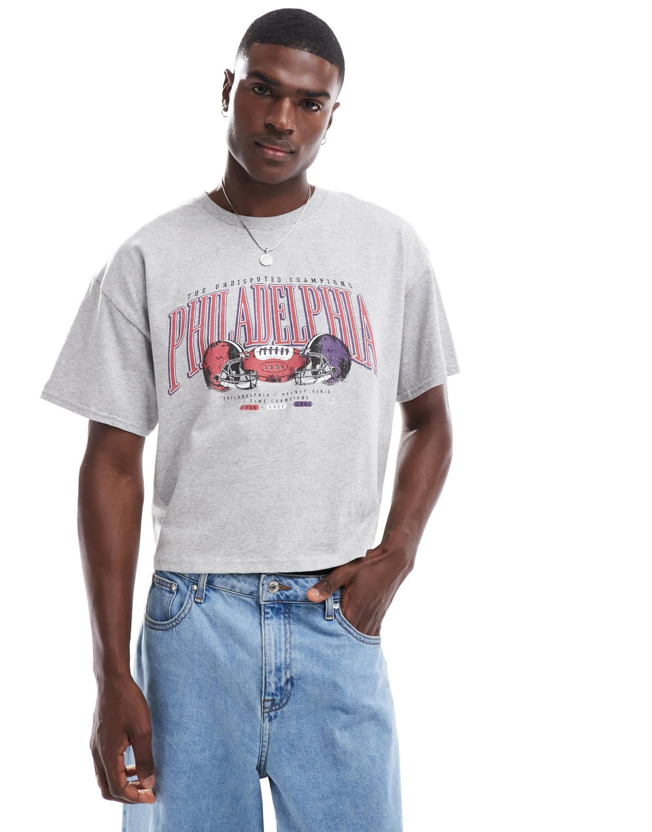 ASOS DESIGN cropped oversized t-shirt in grey marl with chest print - ASOS Sample Sale EU Store