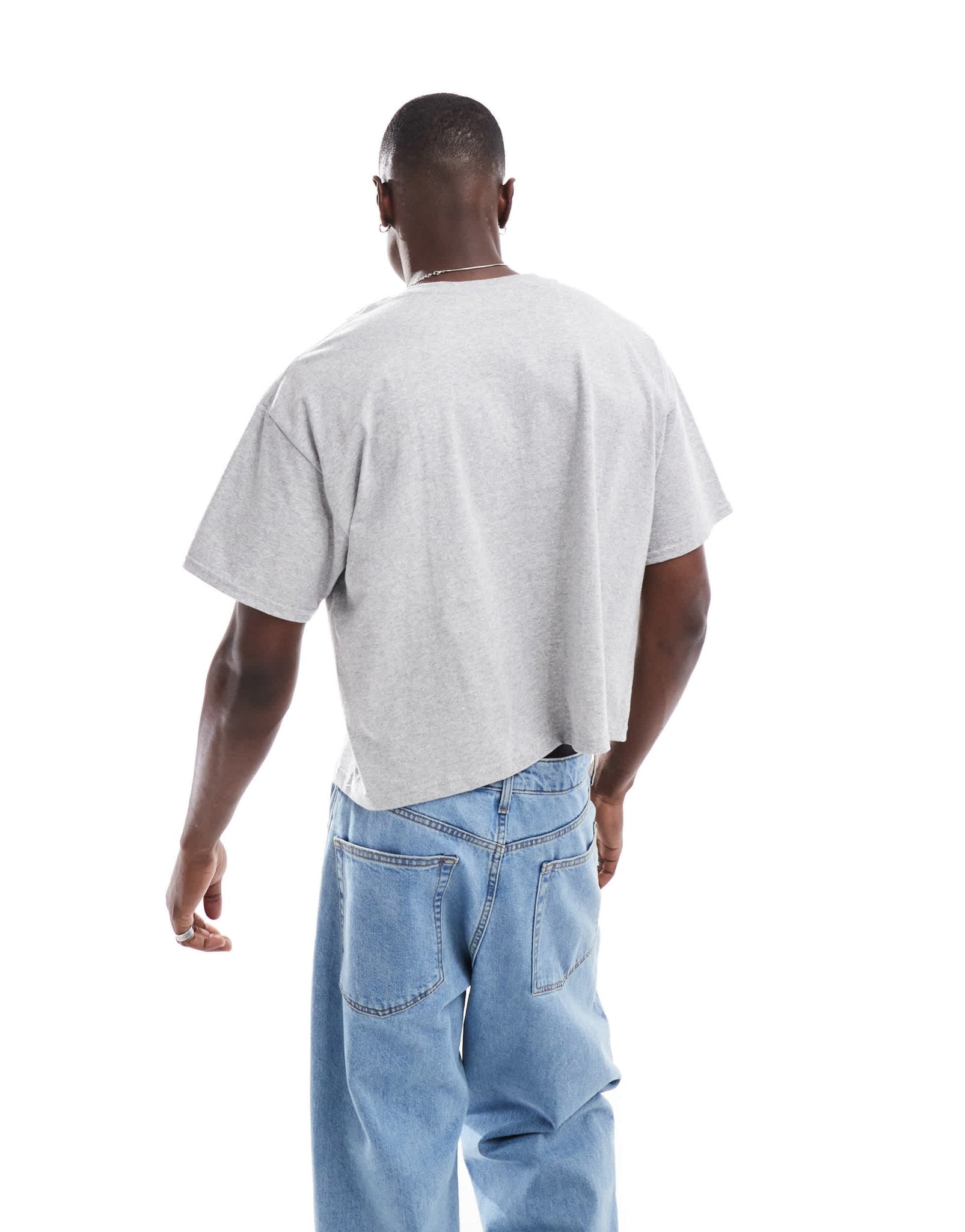 ASOS DESIGN cropped oversized t-shirt in grey marl with chest print - ASOS Sample Sale EU Store