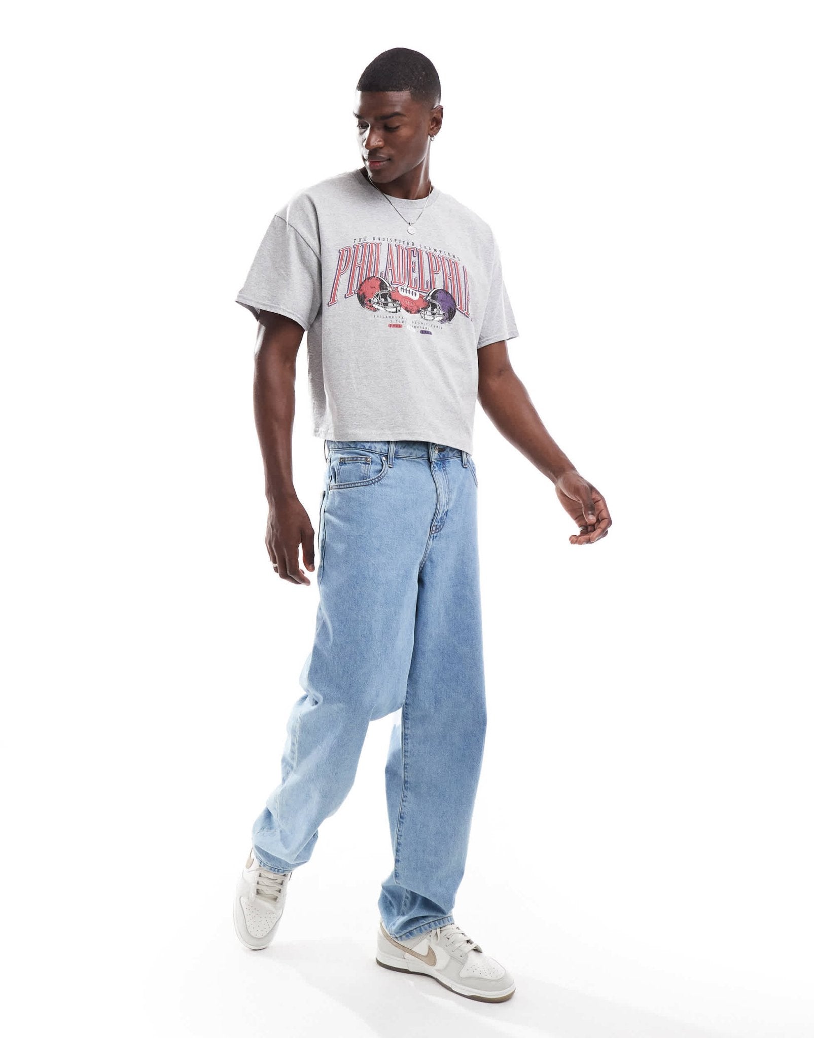 ASOS DESIGN cropped oversized t-shirt in grey marl with chest print - ASOS Sample Sale EU Store
