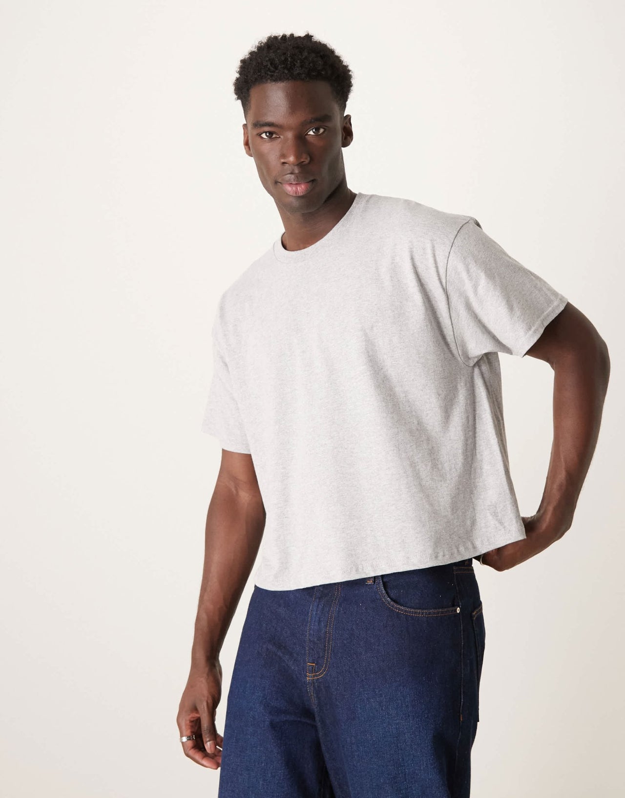 ASOS DESIGN cropped oversized t-shirt with text graphic in grey marl - ASOS Sample Sale EU Store