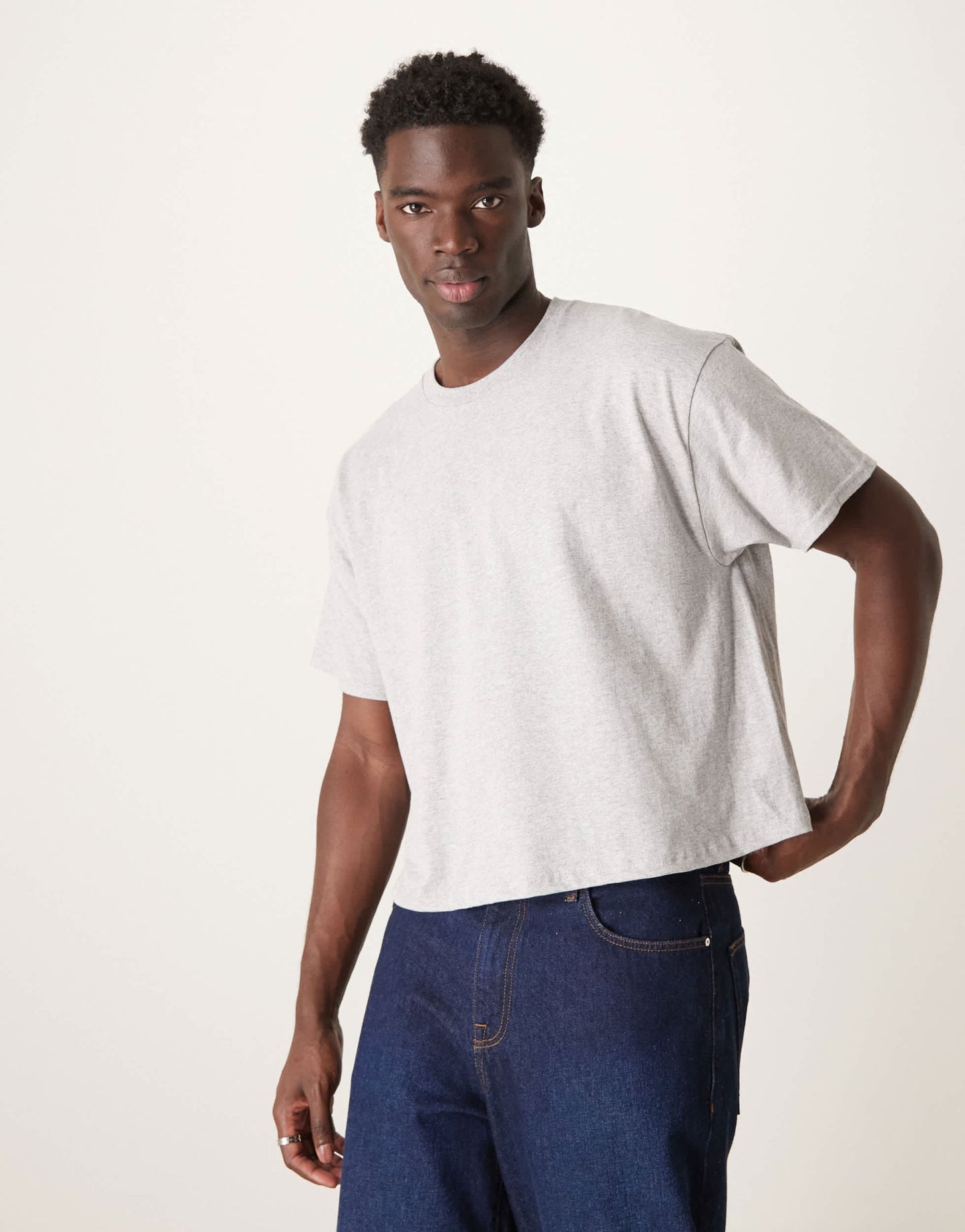 ASOS DESIGN cropped oversized t-shirt with text graphic in grey marl - ASOS Sample Sale EU Store