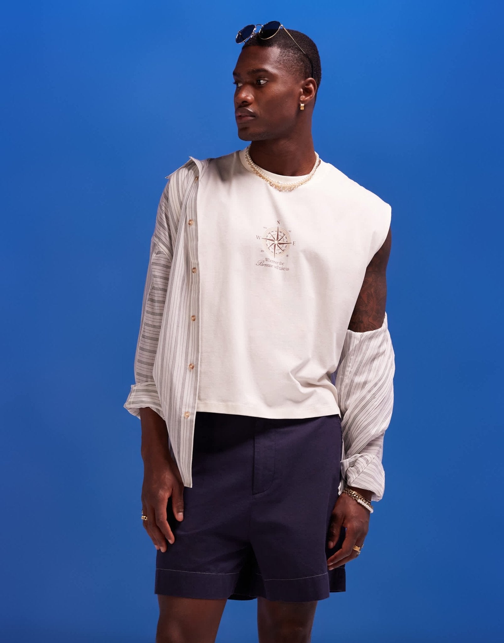 ASOS DESIGN cropped oversized vest in beige with compass chest print - ASOS Sample Sale EU Store