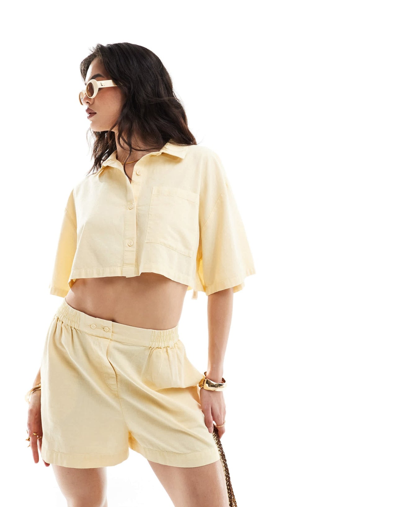 ASOS DESIGN cropped shirt with linen in washed buttermilk co - ord - ASOS Sample Sale EU Store