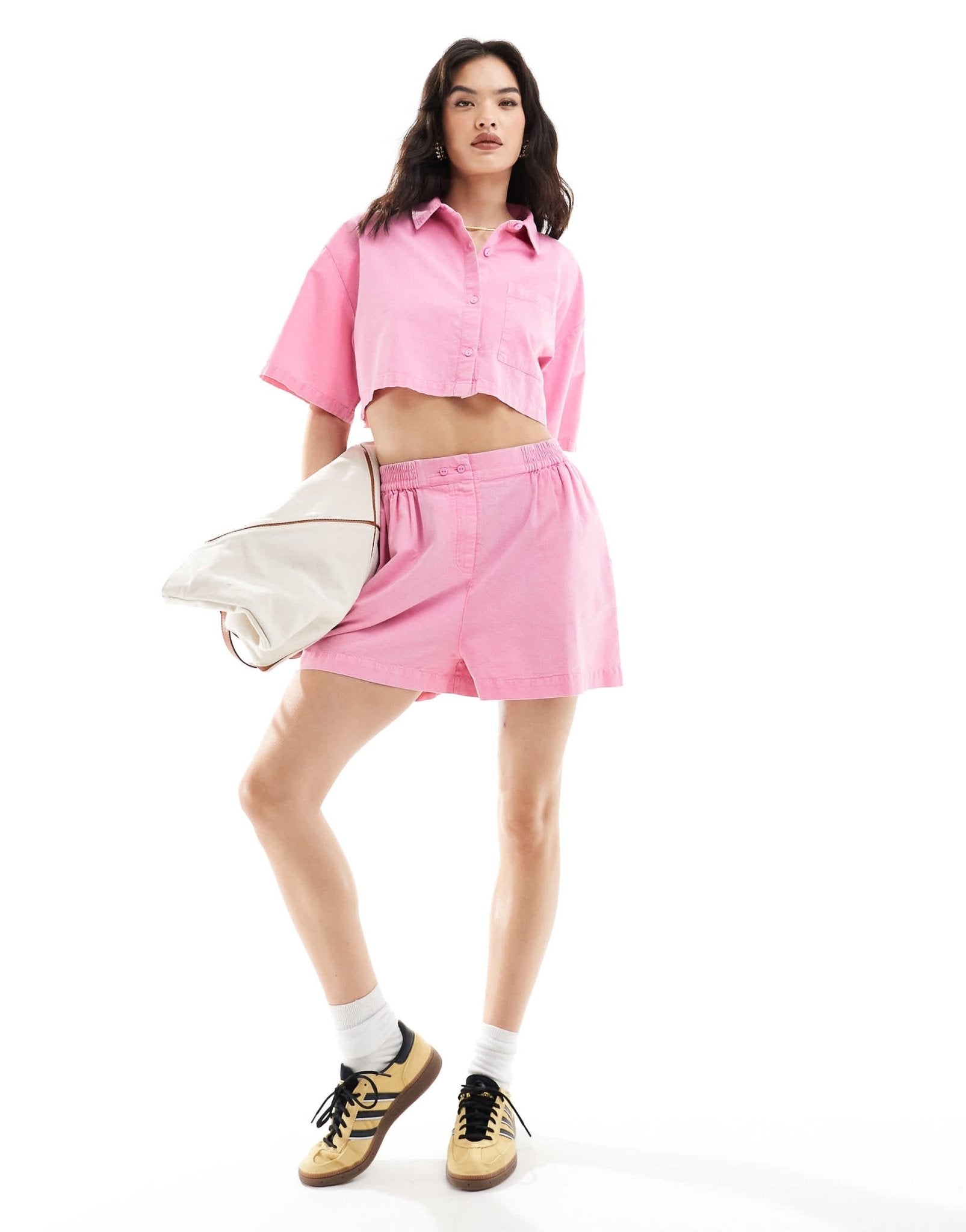 ASOS DESIGN cropped shirt with linen in washed pink co - ord - ASOS Sample Sale EU Store