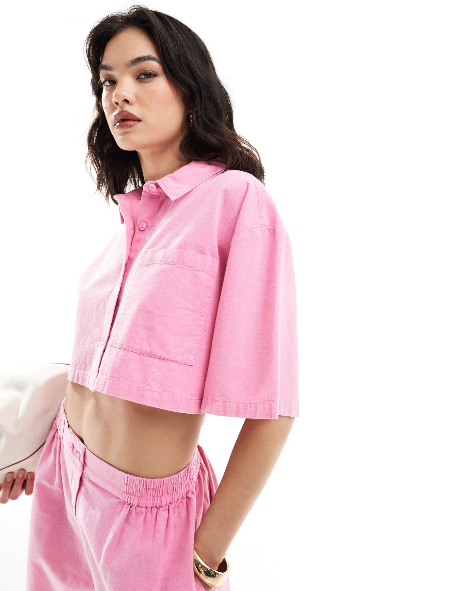 ASOS DESIGN cropped shirt with linen in washed pink co - ord - ASOS Sample Sale EU Store
