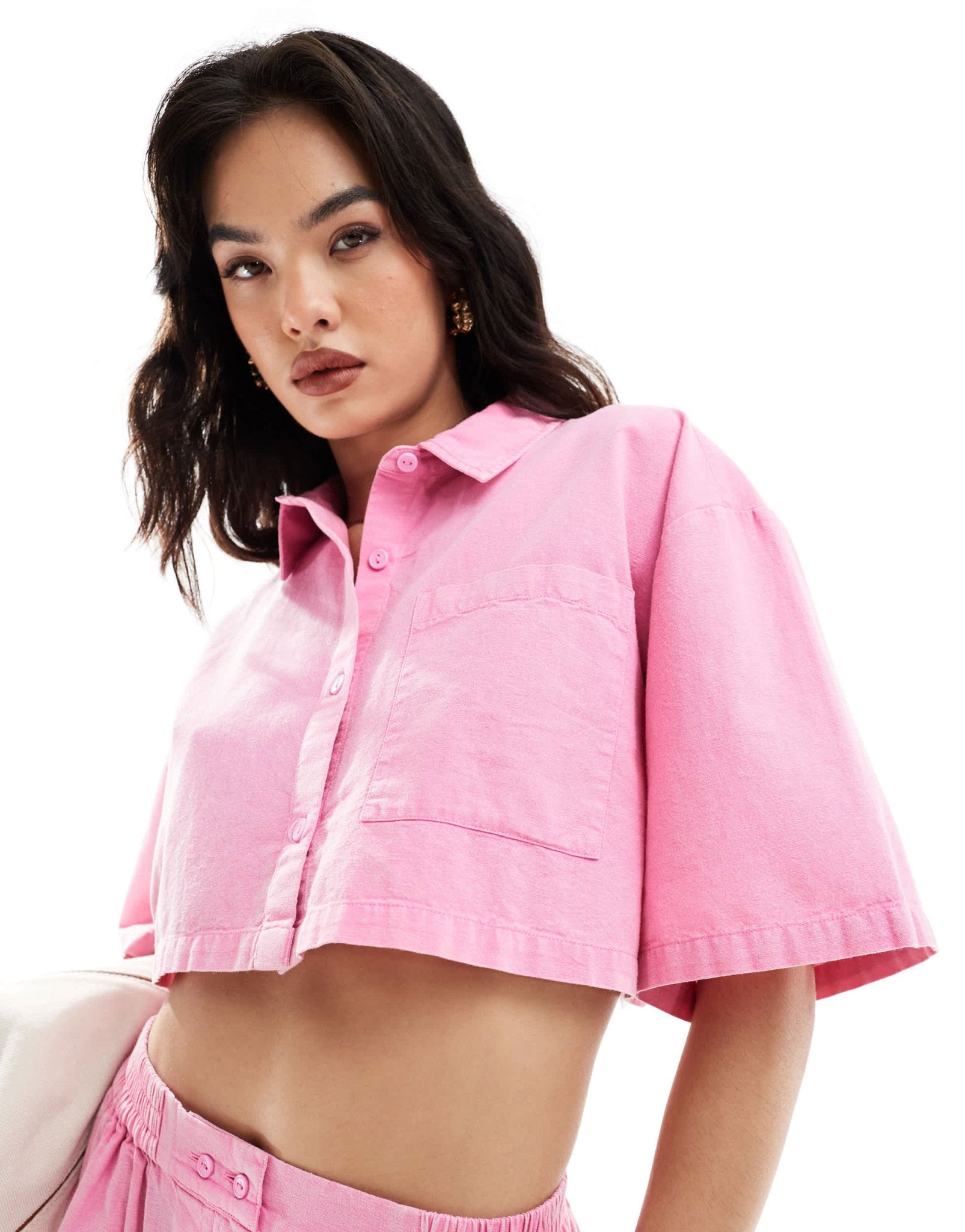 ASOS DESIGN cropped shirt with linen in washed pink co - ord - ASOS Sample Sale EU Store