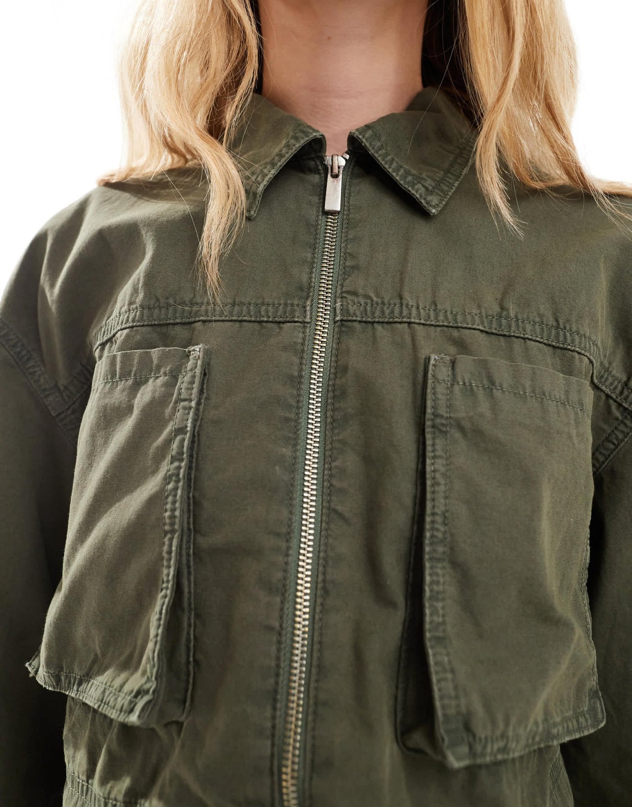ASOS DESIGN cropped shirt with utility pockets in washed khaki co - ord - ASOS Sample Sale EU Store