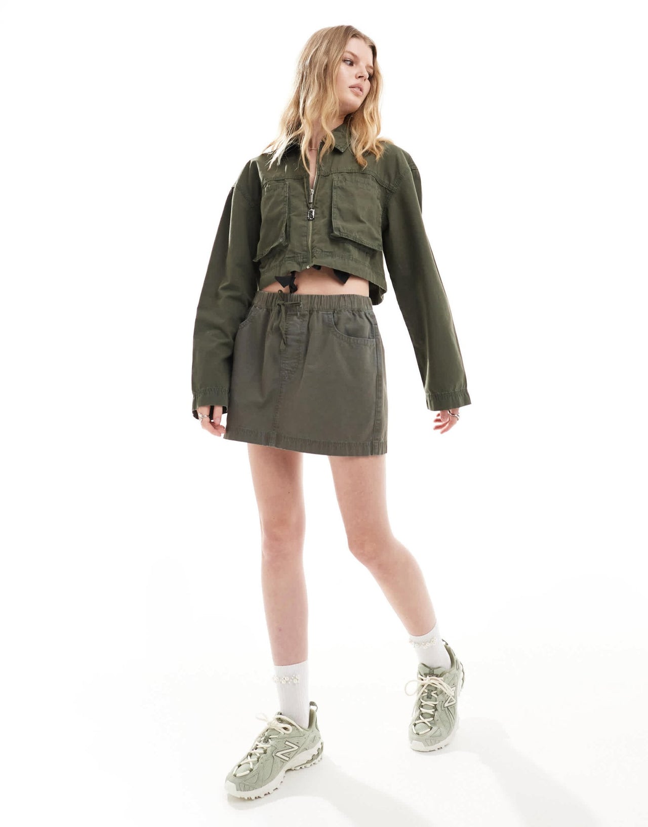 ASOS DESIGN cropped shirt with utility pockets in washed khaki co - ord - ASOS Sample Sale EU Store
