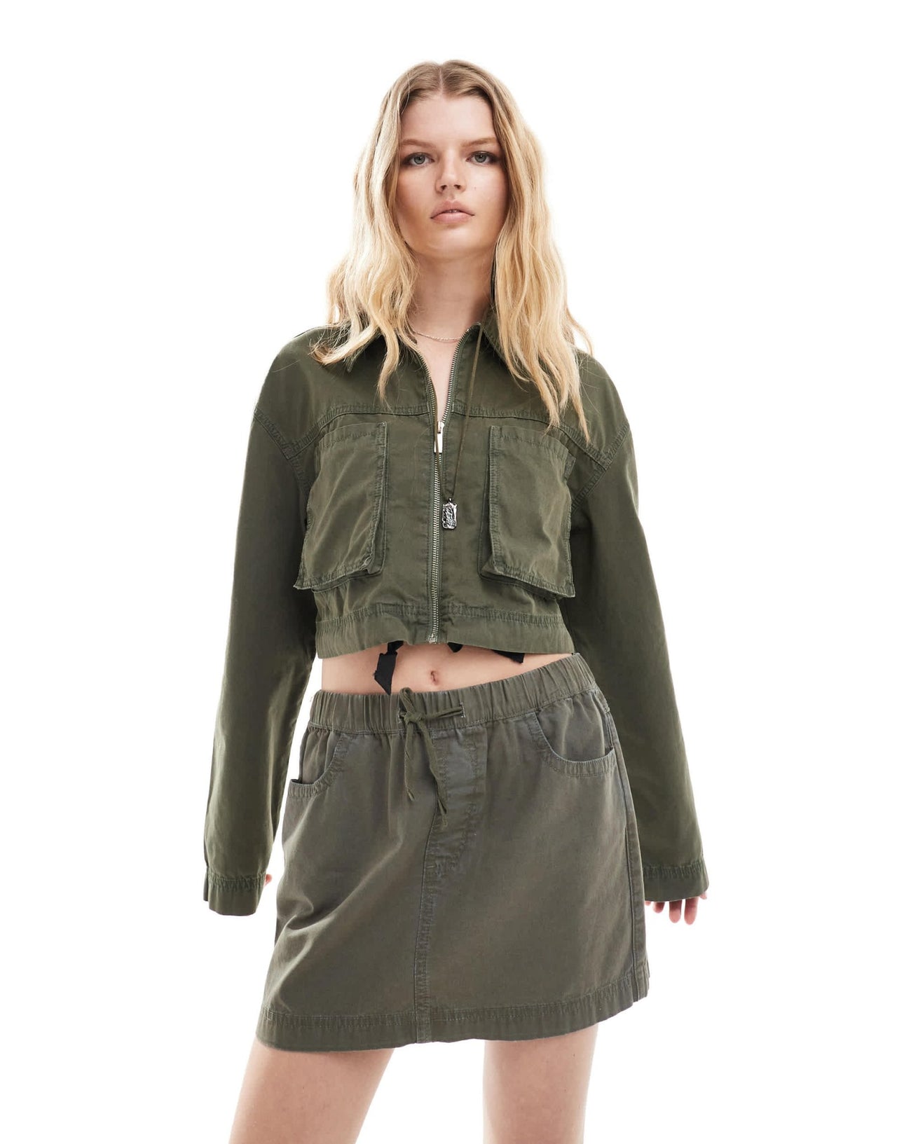 ASOS DESIGN cropped shirt with utility pockets in washed khaki co - ord - ASOS Sample Sale EU Store