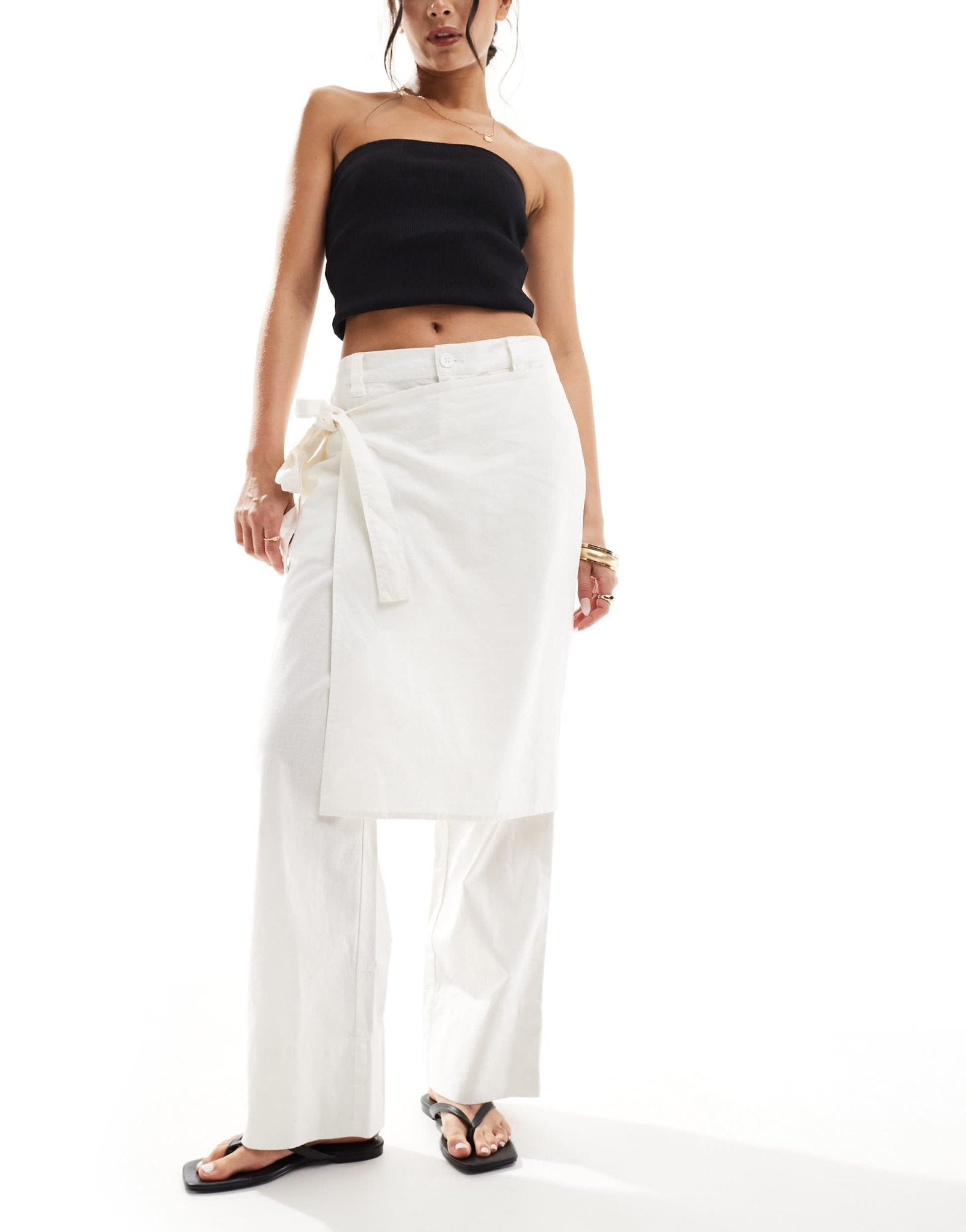 ASOS DESIGN cropped trouser with wrap detail wth linen in white - ASOS Sample Sale EU Store
