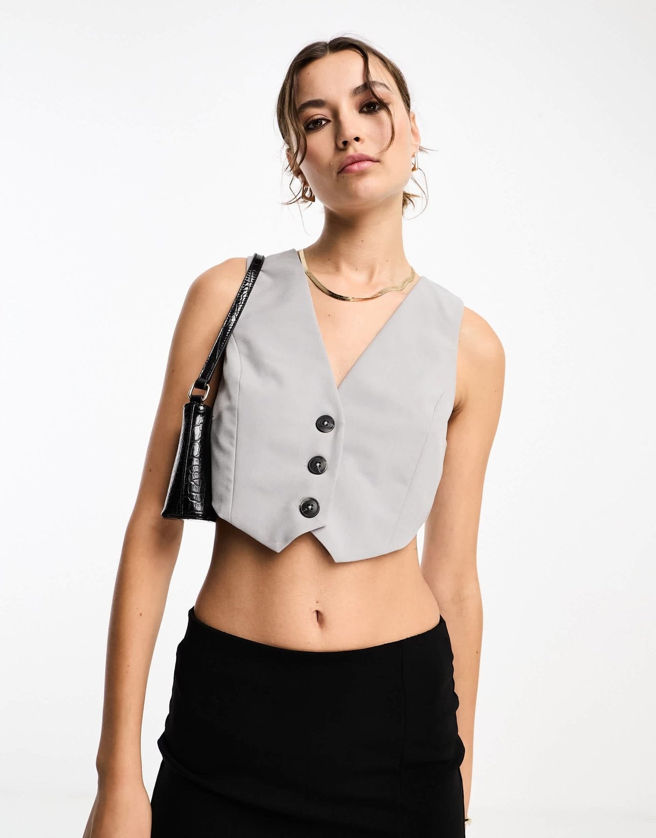 ASOS DESIGN cropped waistcoat with contrast buttons in light grey - ASOS Sample Sale EU Store