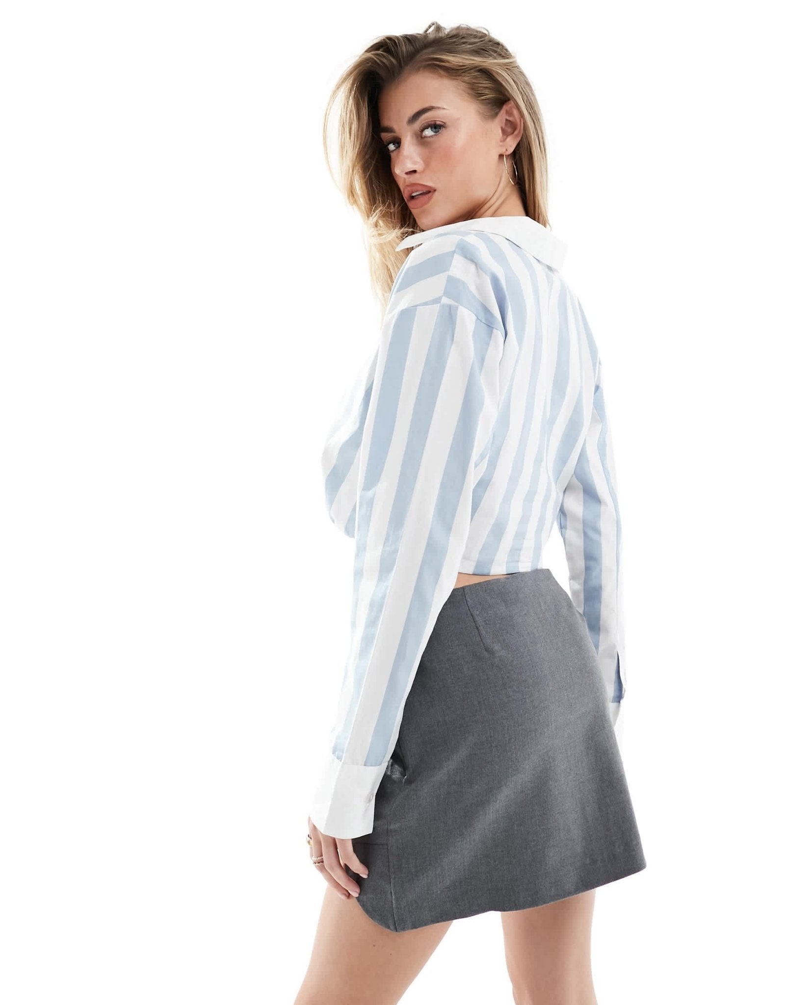 ASOS DESIGN cropped wrap shirt with contrast collar in stripe - ASOS Sample Sale EU Store