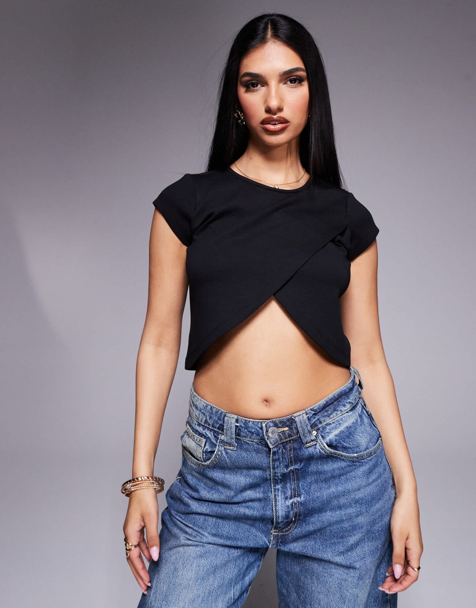 ASOS DESIGN cross over wrap ponte top in black - ASOS Sample Sale EU Store