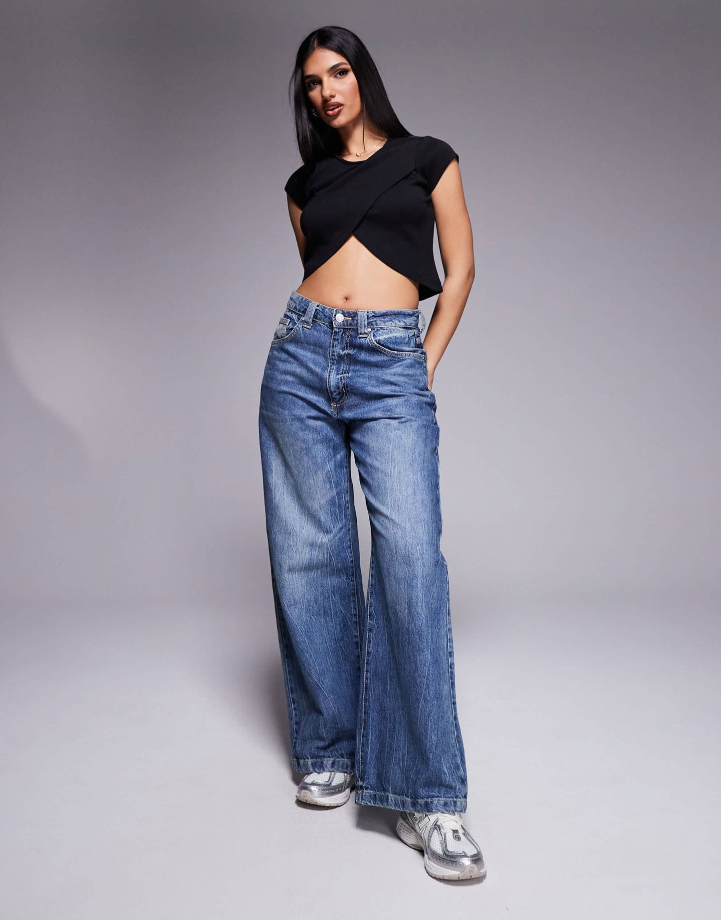 ASOS DESIGN cross over wrap ponte top in black - ASOS Sample Sale EU Store