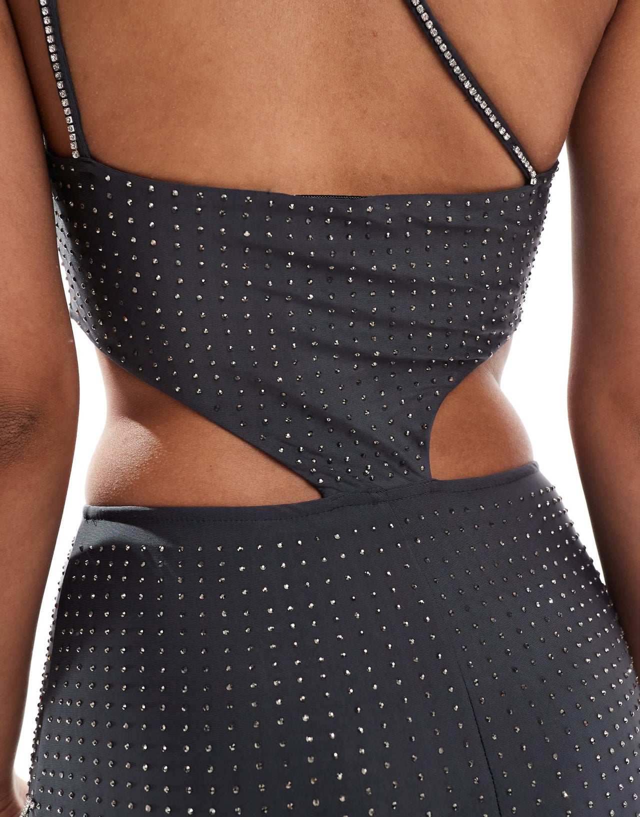 ASOS DESIGN cross strap hotfix midi dress with diamante body chain detail in charcoal - ASOS Sample Sale EU Store