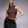Top en polyamide à nouer croisé ASOS DESIGN en marron