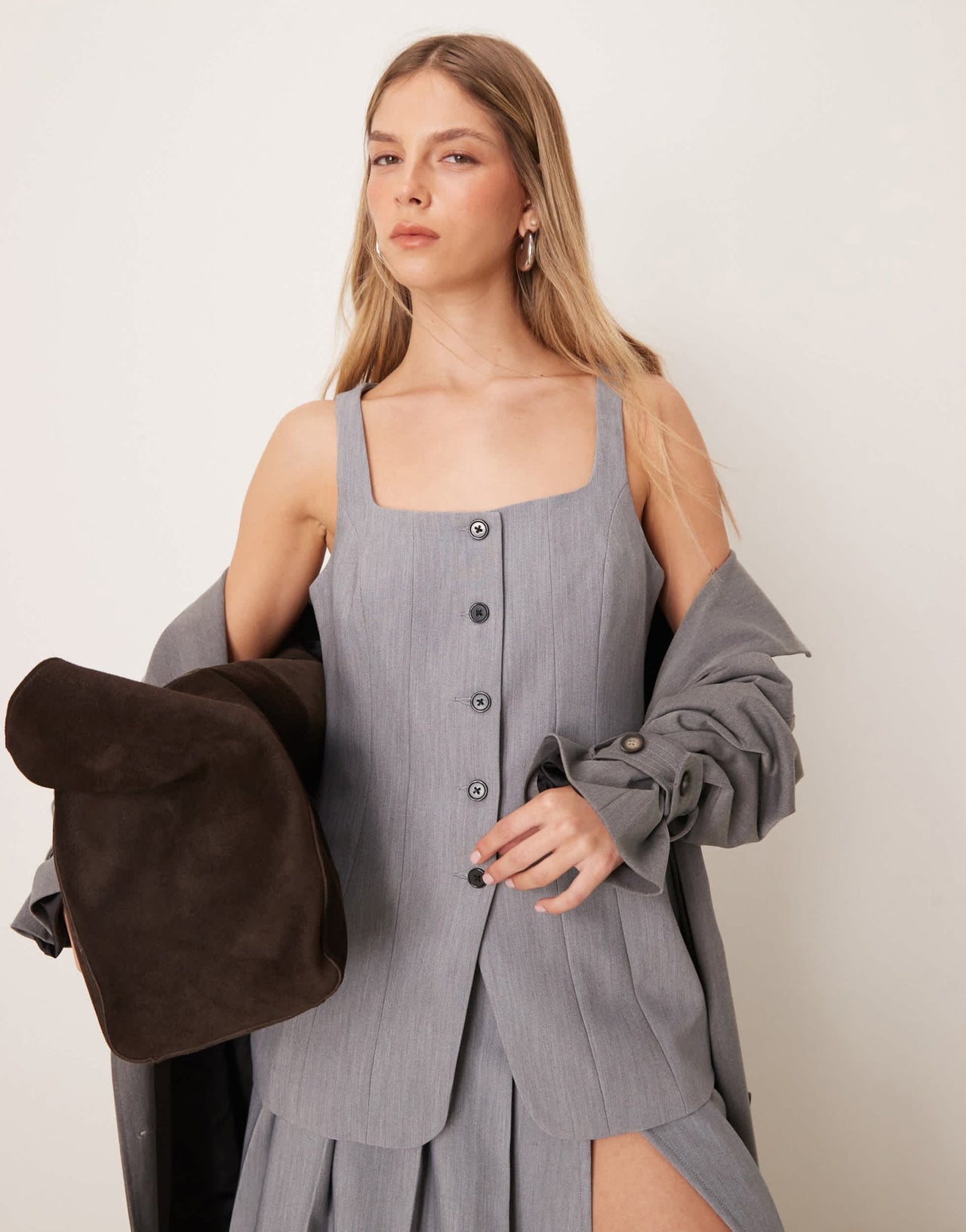 ASOS DESIGN crosshatch corset waistcoat co - ord in grey - ASOS Sample Sale EU Store