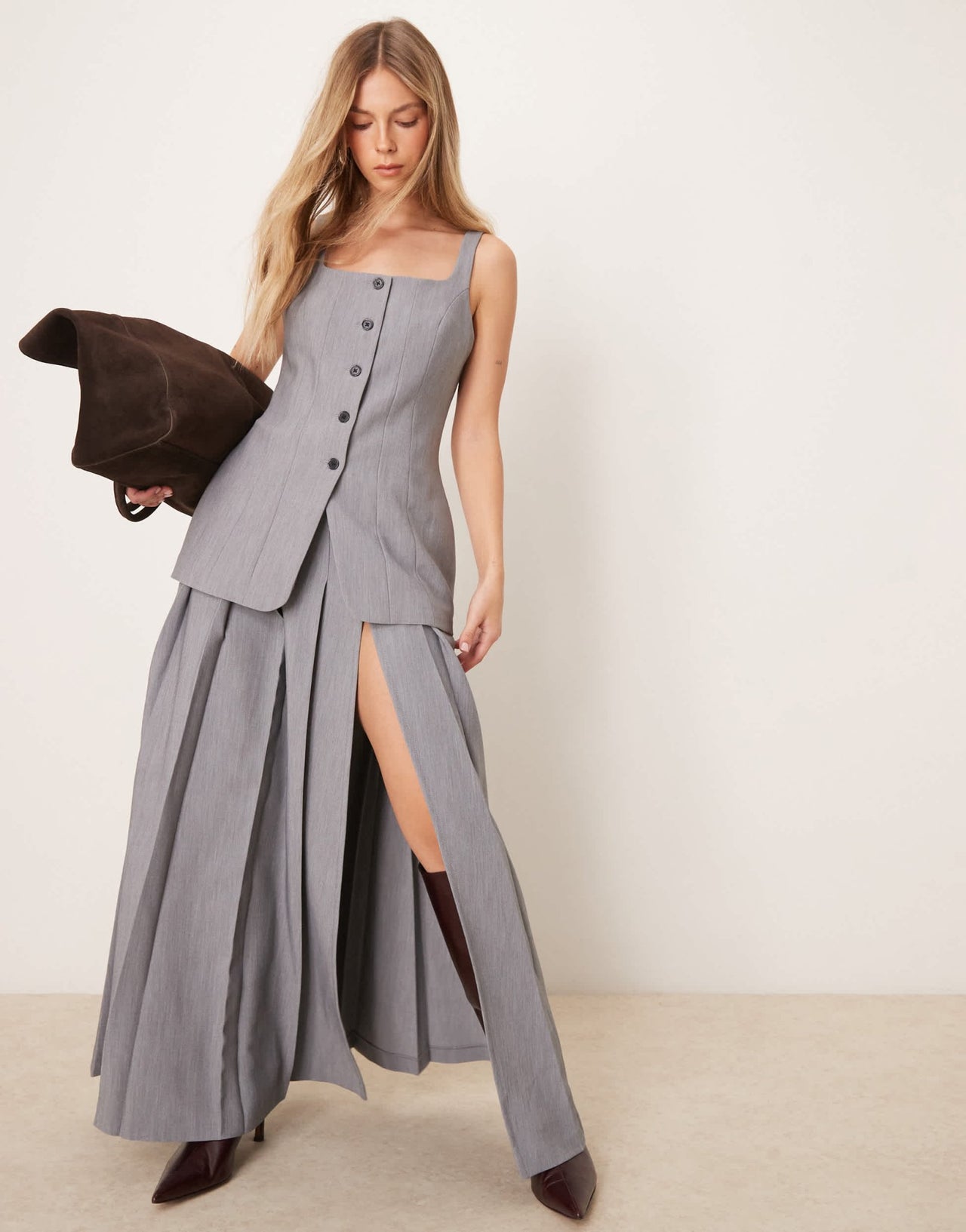 ASOS DESIGN crosshatch corset waistcoat co - ord in grey - ASOS Sample Sale EU Store