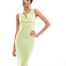 ASOS DESIGN crushed satin cowl neck mini dress with asymmetric hem in apple green
