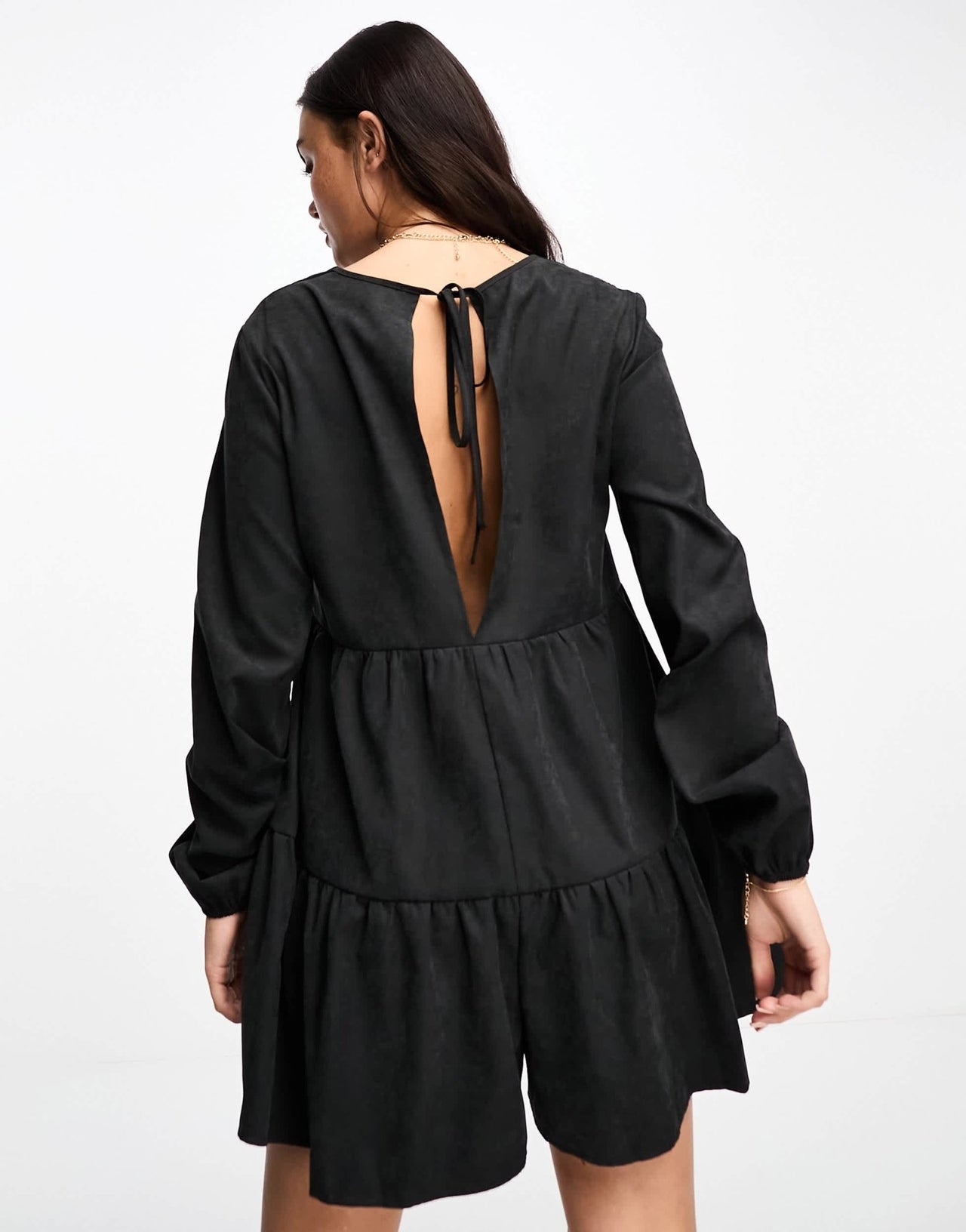 ASOS DESIGN cupro smock puff sleeve playsuit in black - ASOS Sample Sale EU Store