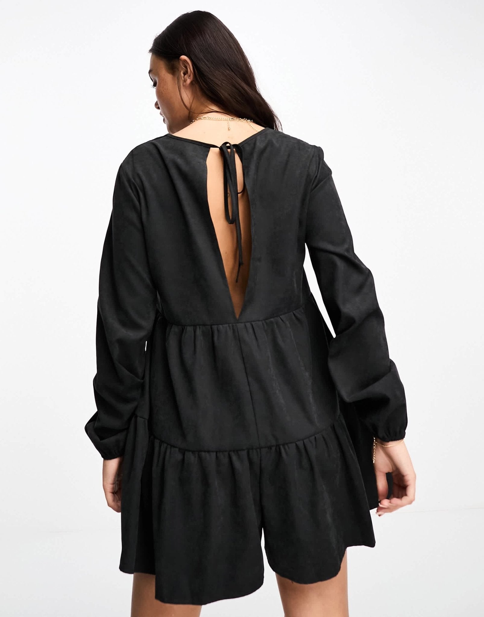 ASOS DESIGN cupro smock puff sleeve playsuit in black - ASOS Sample Sale EU Store