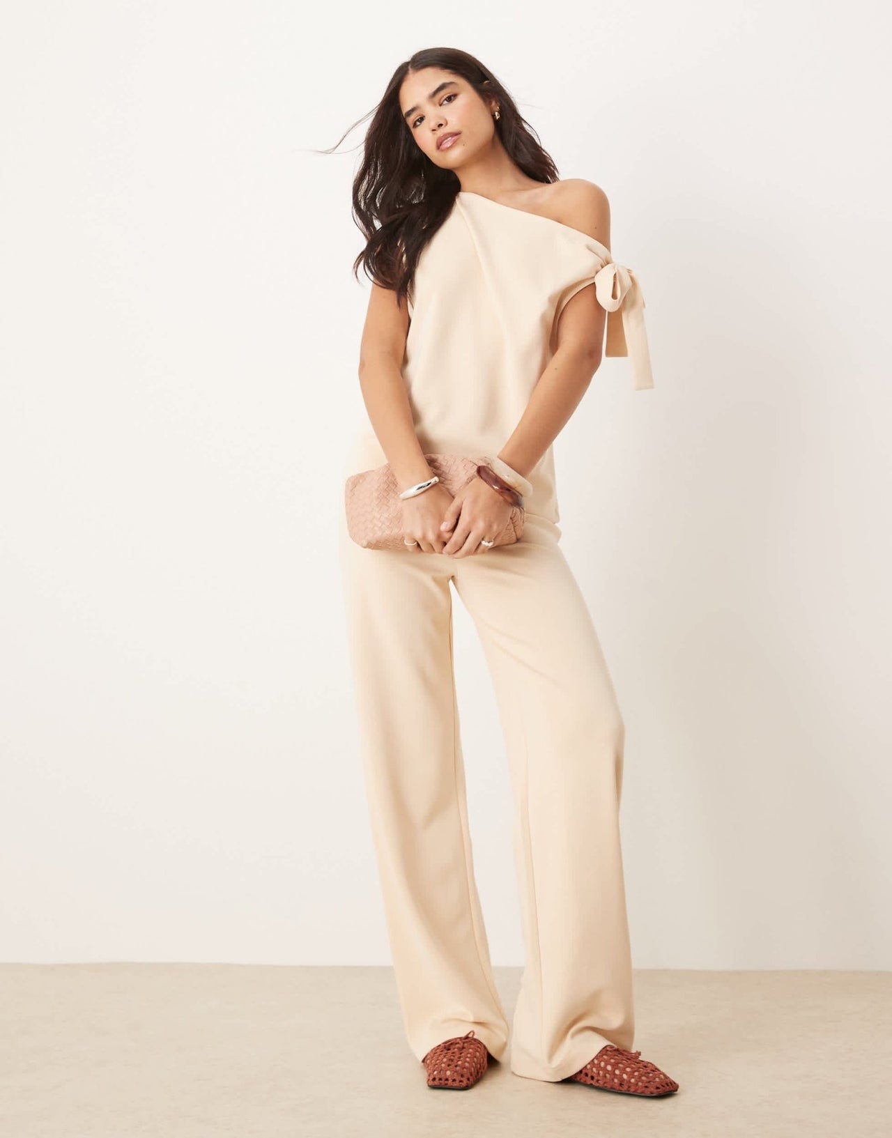 ASOS DESIGN cupro wide leg trouser co - ord in buttermilk - ASOS Sample Sale EU Store