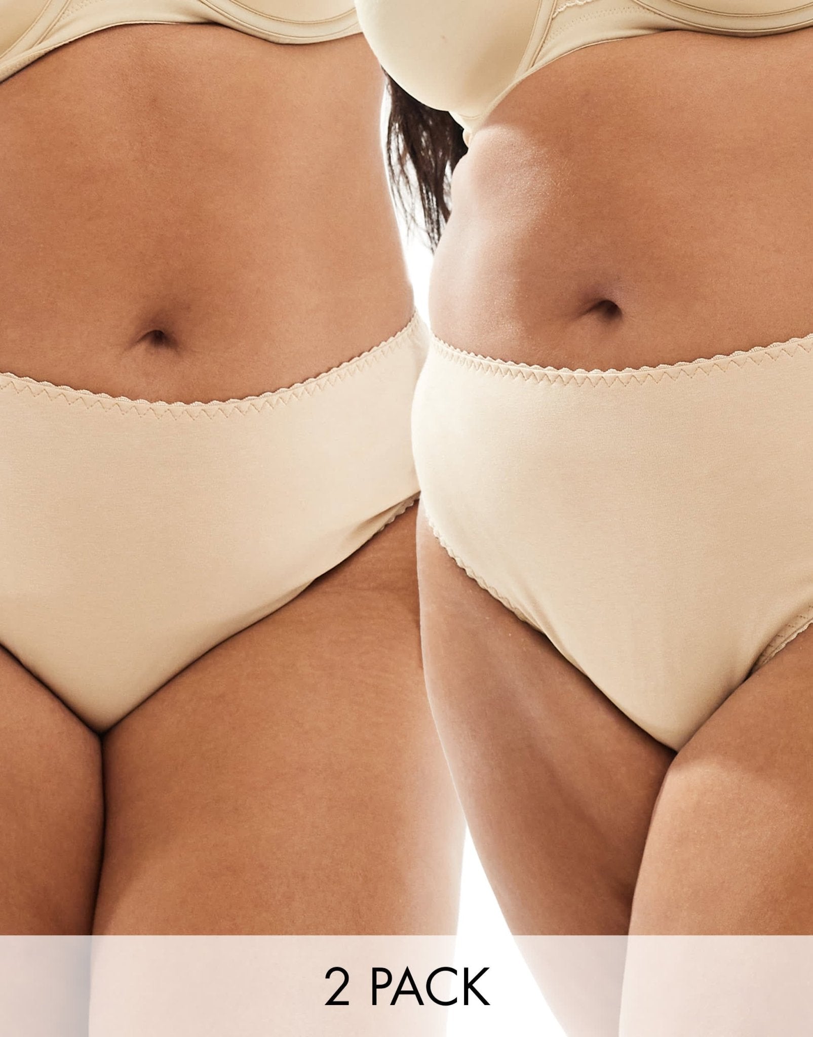 ASOS DESIGN Curve 2 pack Mila cotton brazillian brief in beige - ASOS Sample Sale EU Store