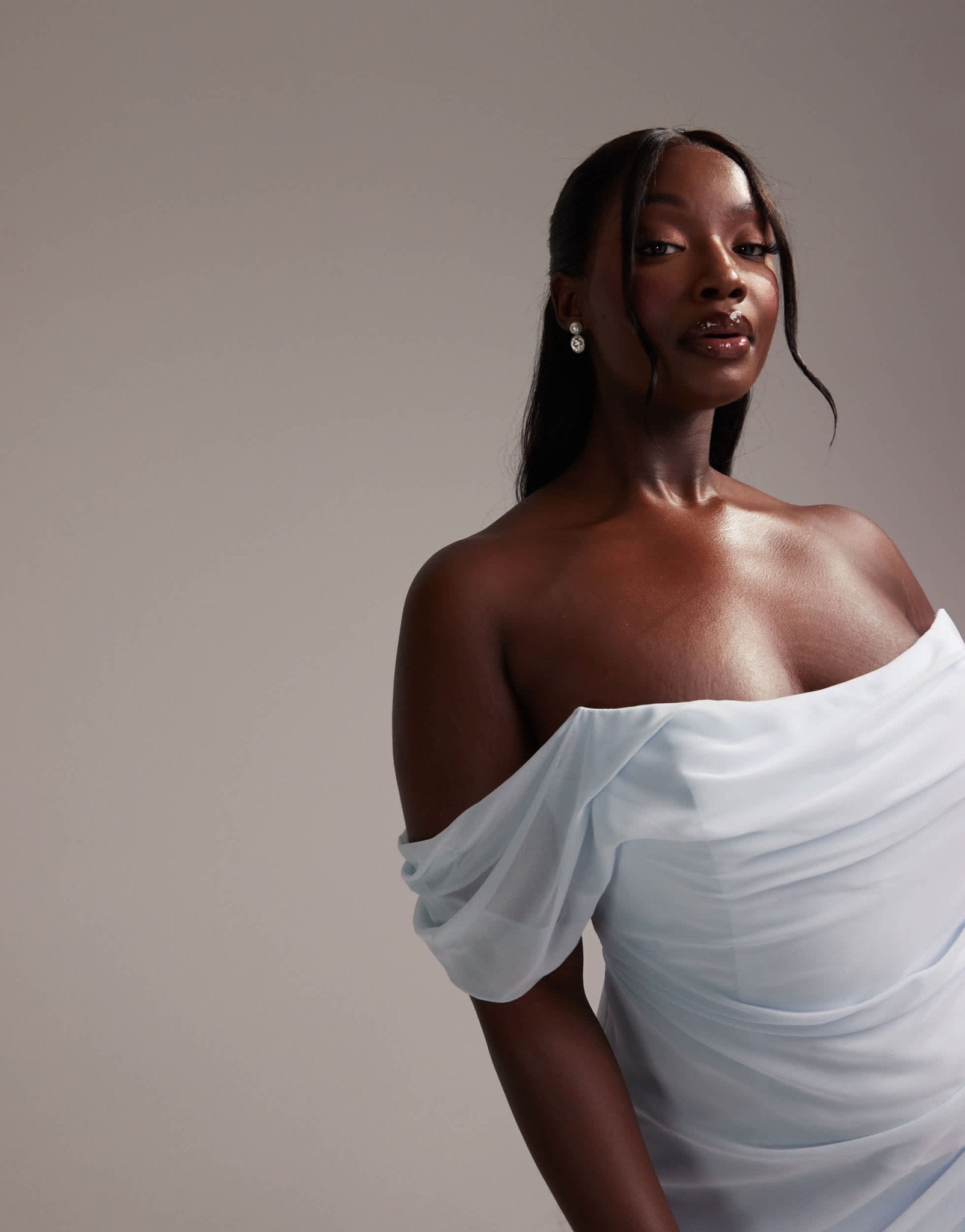 ASOS DESIGN Curve Bridesmaids draped bardot midaxi dress in light blue - ASOS Sample Sale EU Store