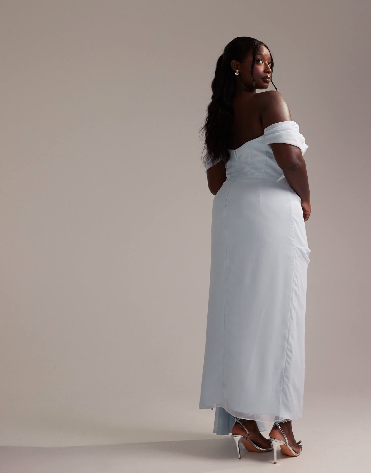 ASOS DESIGN Curve Bridesmaids draped bardot midaxi dress in light blue - ASOS Sample Sale EU Store