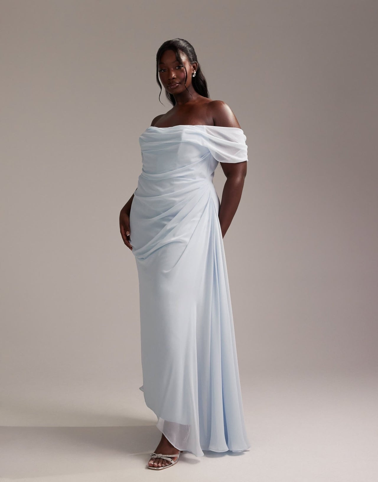 ASOS DESIGN Curve Bridesmaids draped bardot midaxi dress in light blue - ASOS Sample Sale EU Store