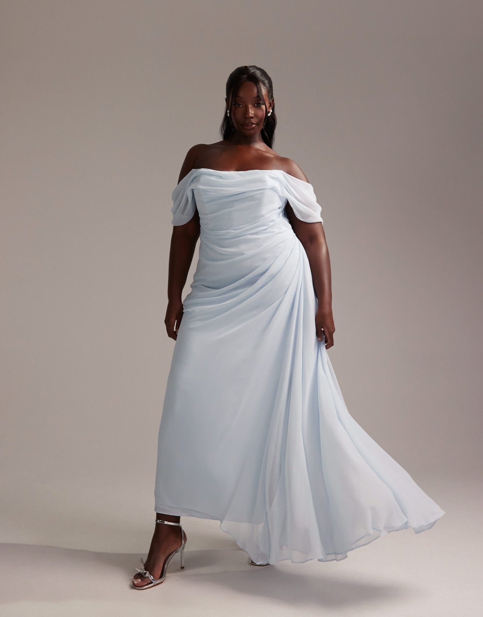 ASOS DESIGN Curve Bridesmaids draped bardot midaxi dress in light blue - ASOS Sample Sale EU Store