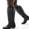 ASOS DESIGN Curve Celeste flat western knee boots in black with stitching