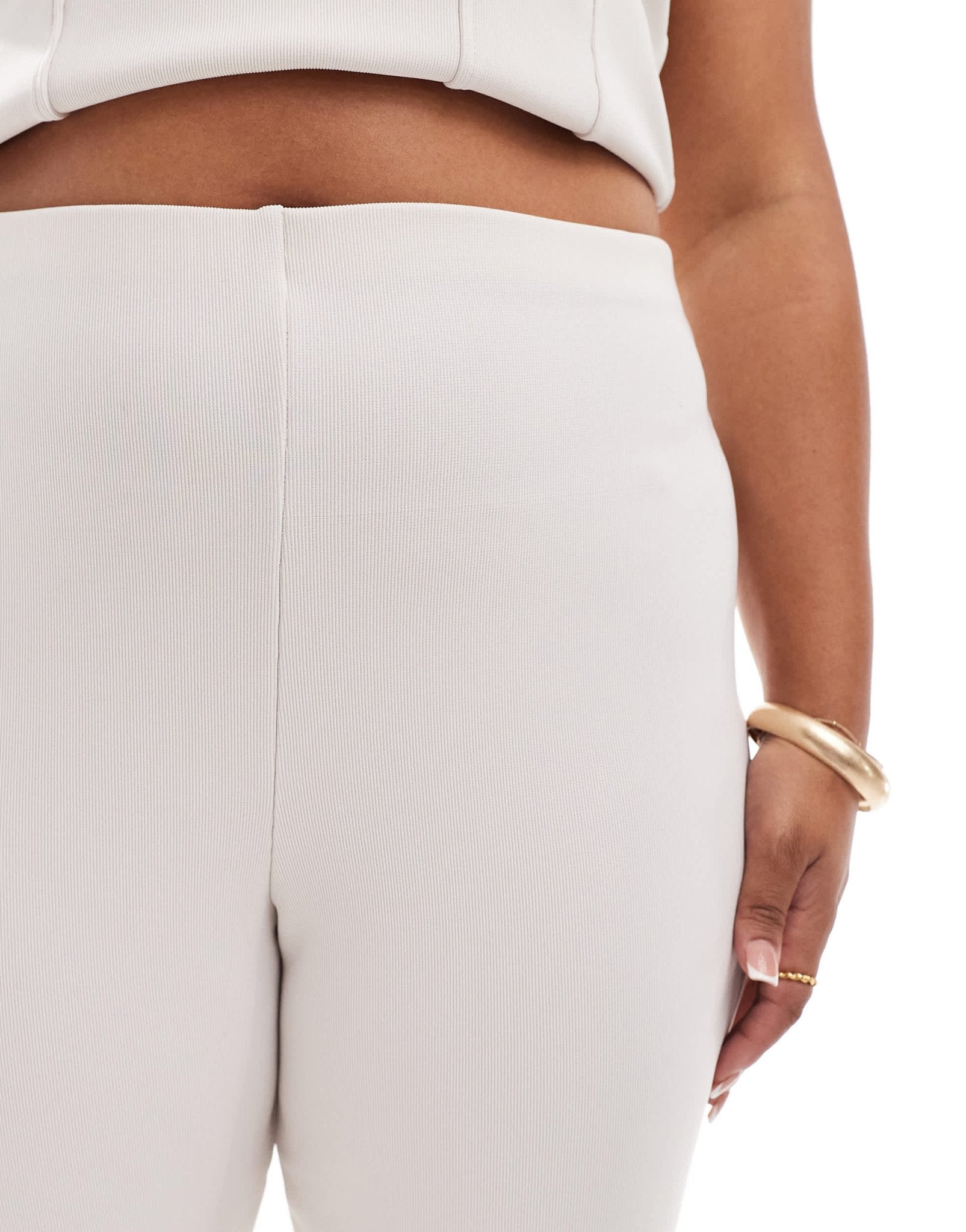 ASOS DESIGN Curve co - ord ribbed flare trousers in cream - ASOS Sample Sale EU Store