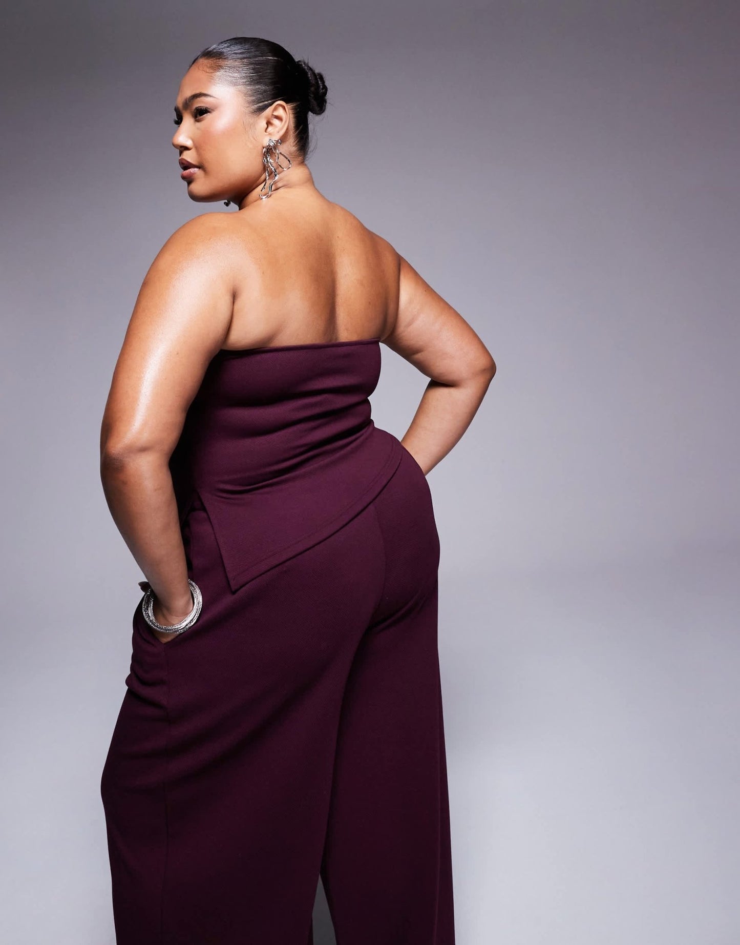 ASOS DESIGN Curve co - ord strapless ruched side top in burgundy - ASOS Sample Sale EU Store