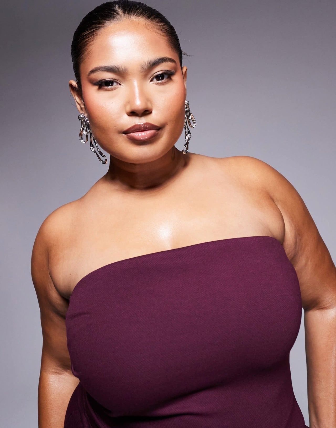 ASOS DESIGN Curve co - ord strapless ruched side top in burgundy - ASOS Sample Sale EU Store