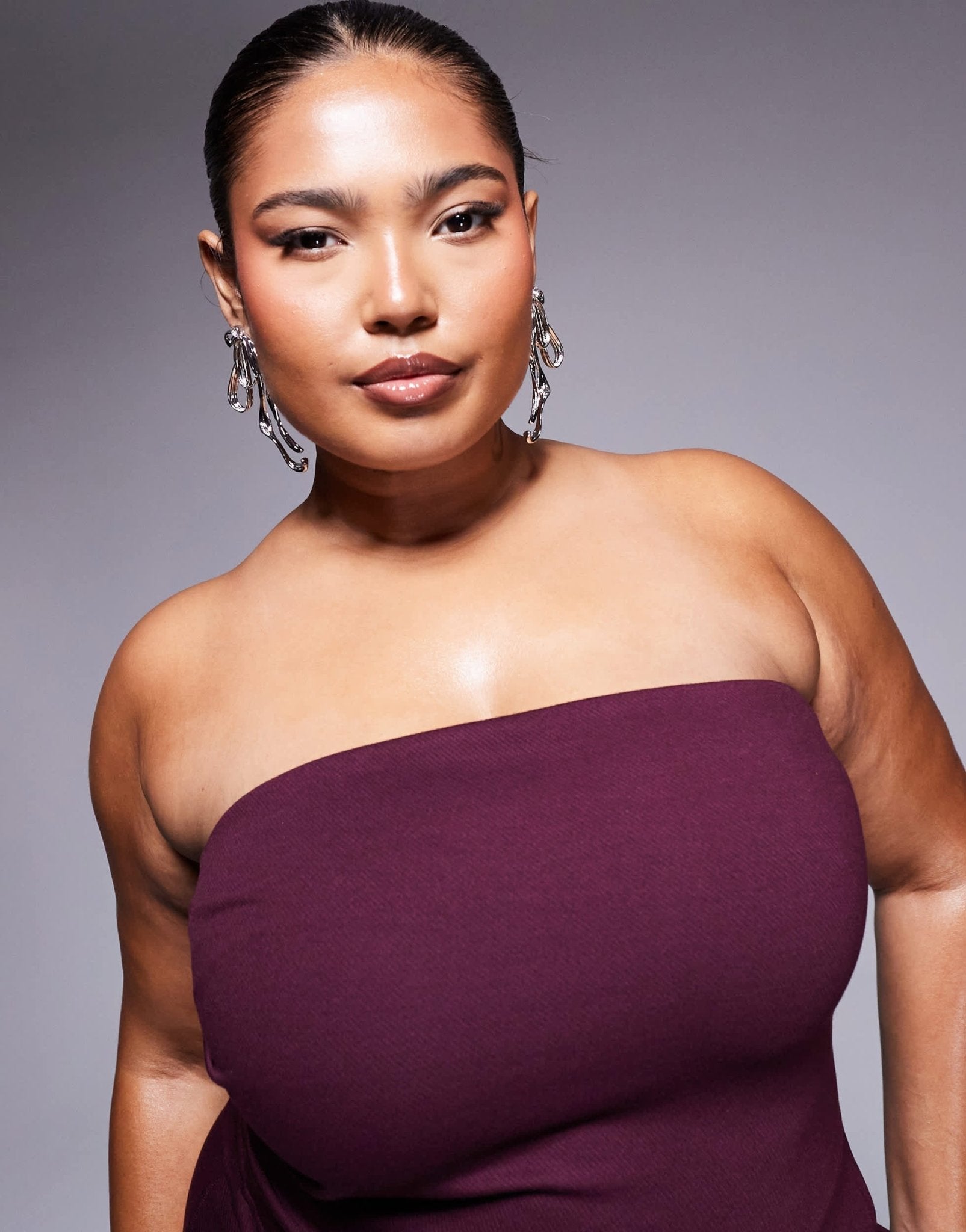 ASOS DESIGN Curve co - ord strapless ruched side top in burgundy - ASOS Sample Sale EU Store