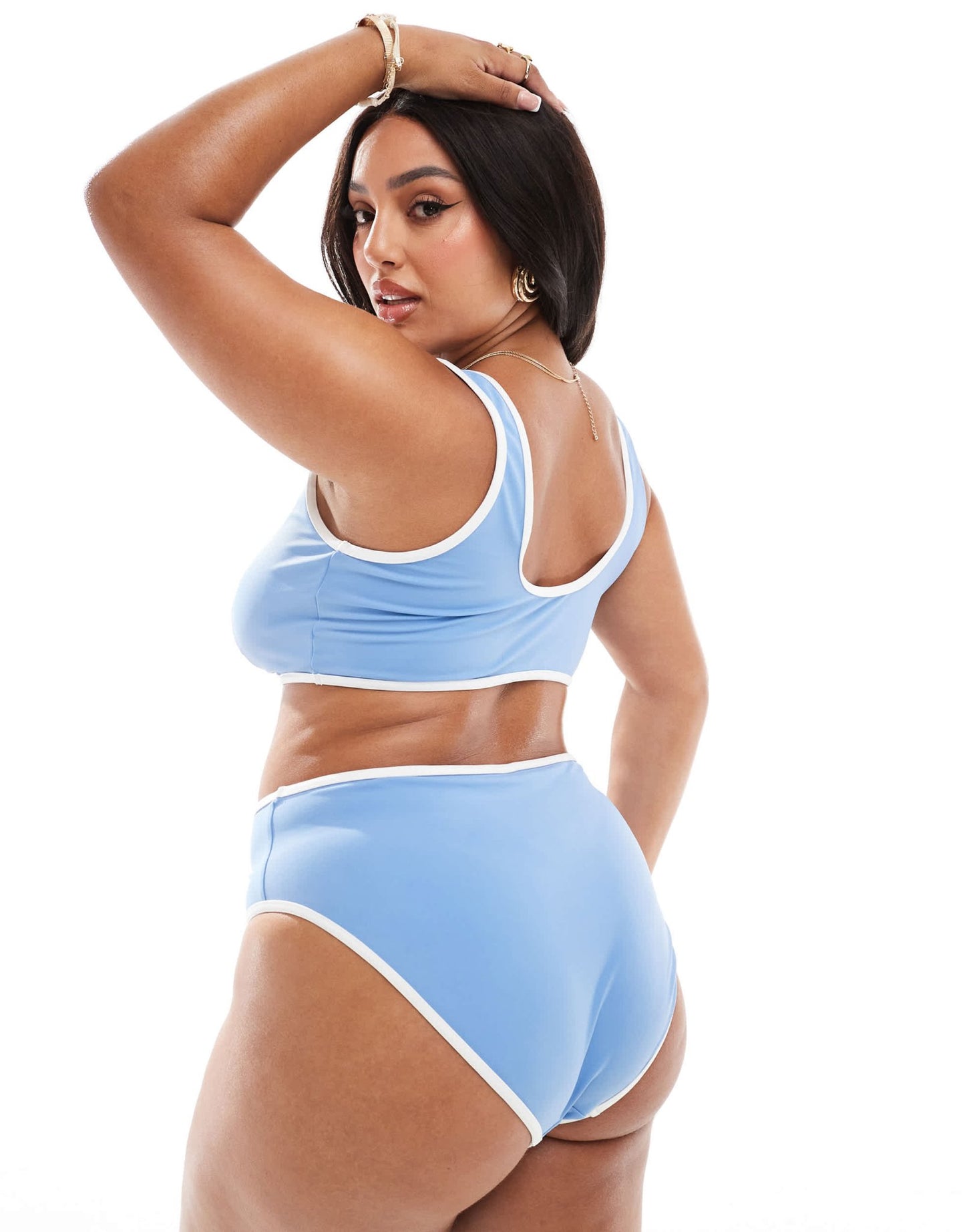 ASOS DESIGN Curve contrast binding high leg high waist bikini bottom in dusty blue - ASOS Sample Sale EU Store