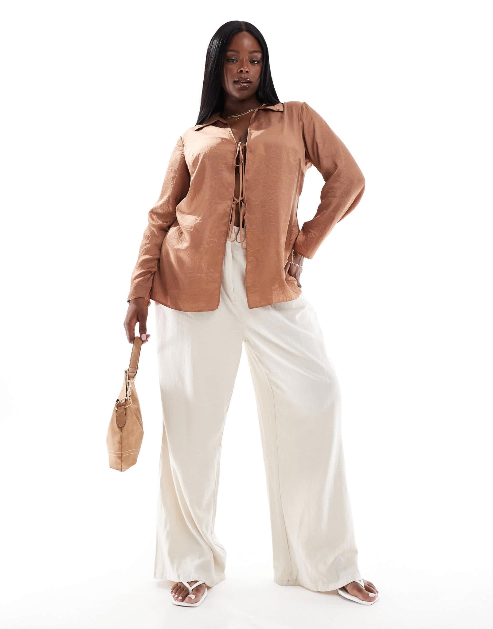 ASOS DESIGN Curve crinkle tie front long line top in rust - ASOS Sample Sale EU Store