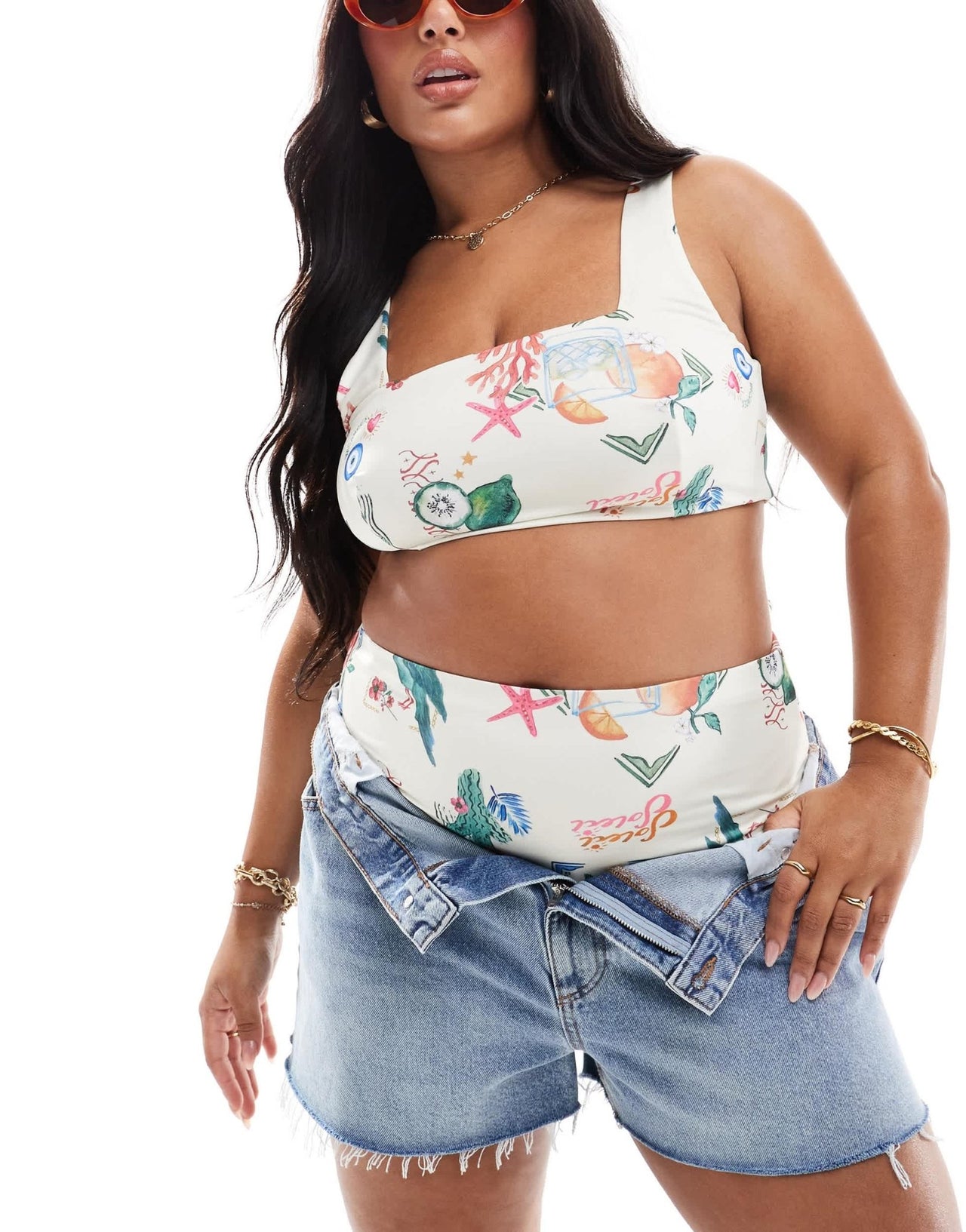 ASOS DESIGN Curve crop bikini top in postcard print - ASOS Sample Sale EU Store