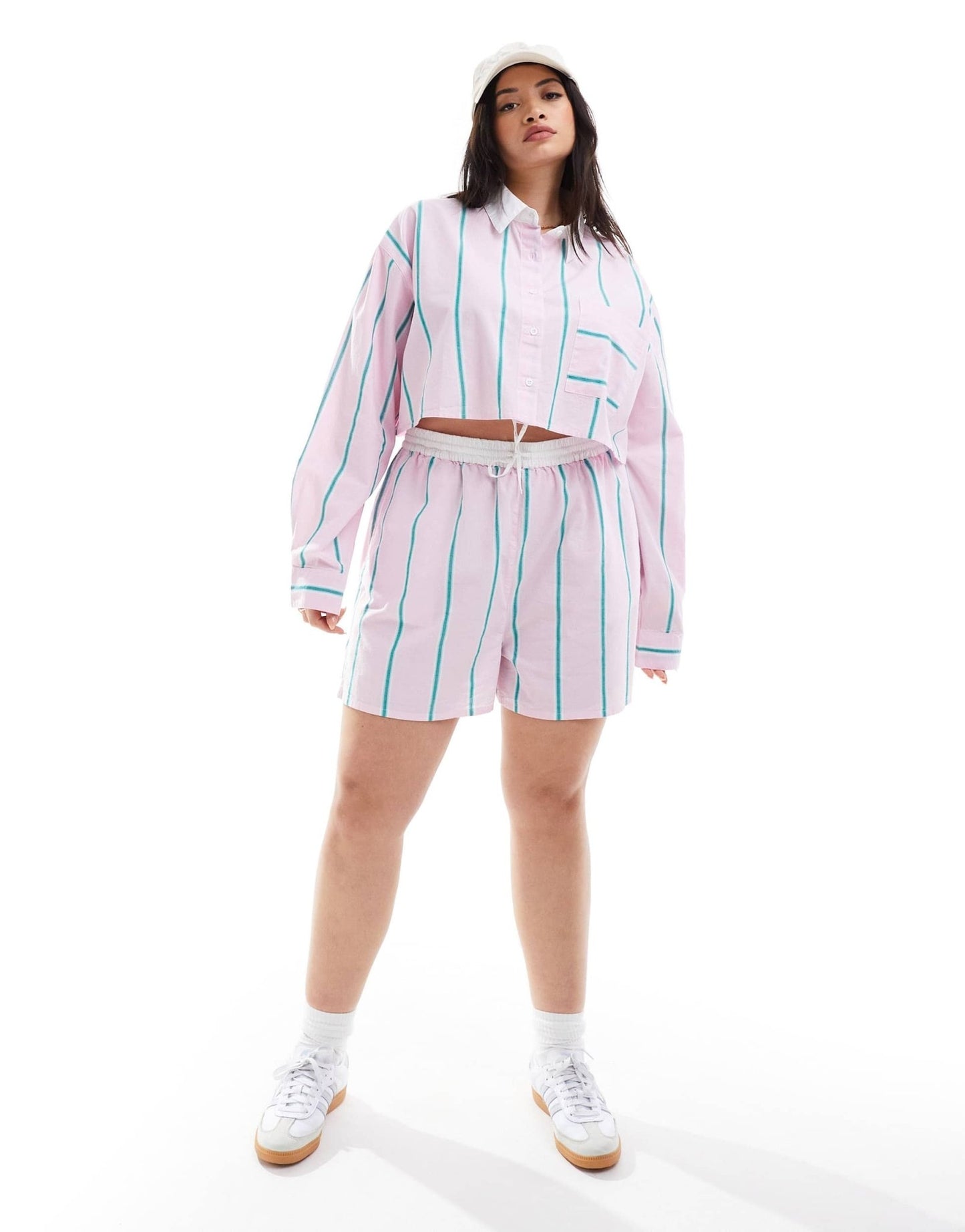 ASOS DESIGN Curve cropped shirt with contrast collar in pink stripe - ASOS Sample Sale EU Store