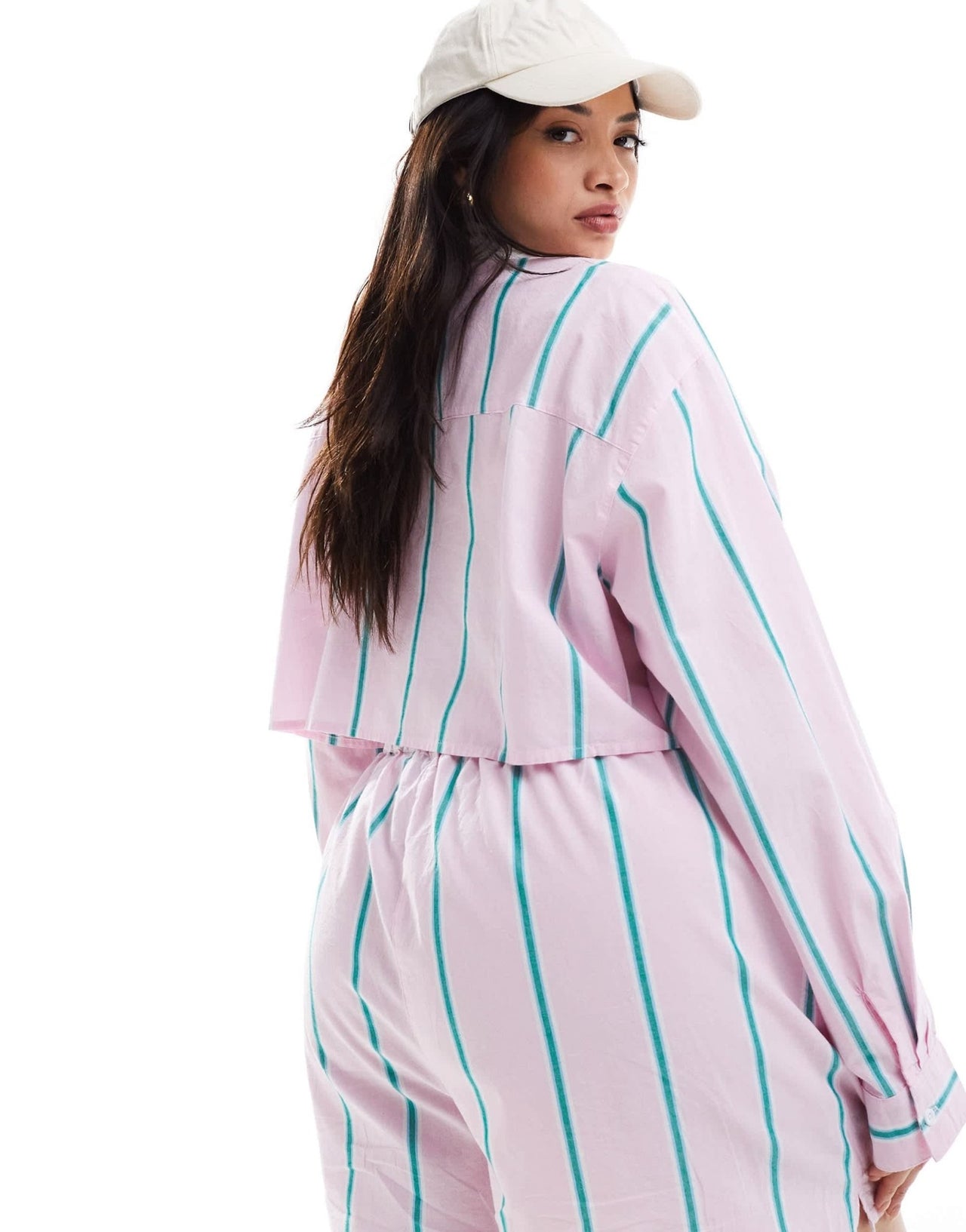 ASOS DESIGN Curve cropped shirt with contrast collar in pink stripe - ASOS Sample Sale EU Store